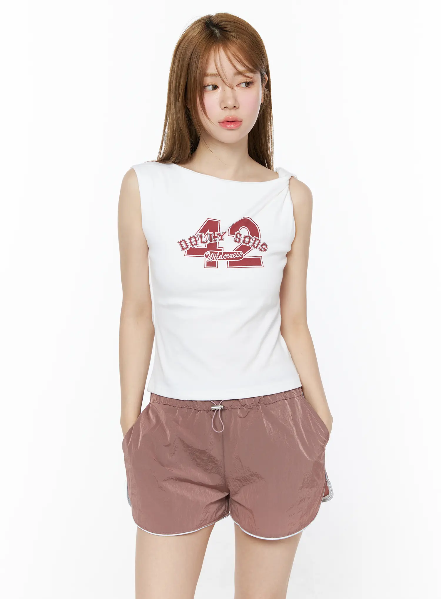 42 Graphic Twist-Shoulder Sleeveless Top CU511 - Image 2