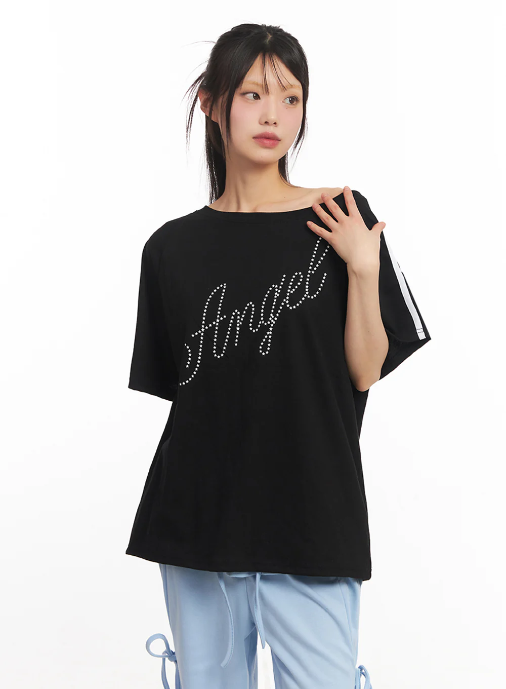 Angel One-Shoulder Stripe T-Shirt IY502 - Image 10