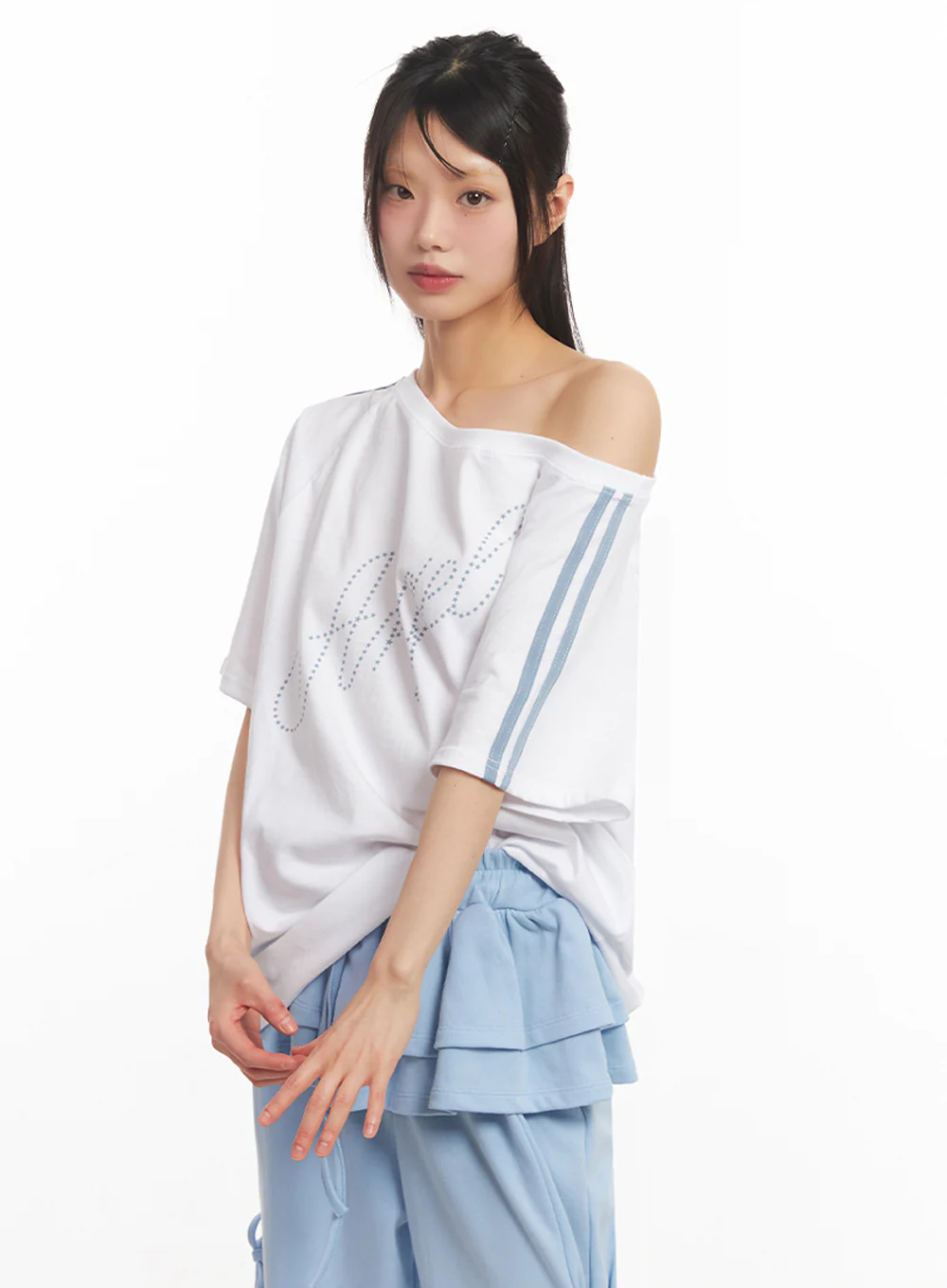 Angel One-Shoulder Stripe T-Shirt IY502 - Image 9