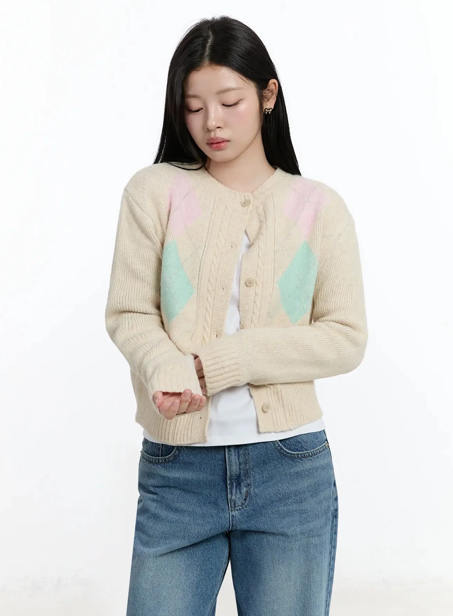 Argyle Pattern Knit Cardigan IM519 - Image 13