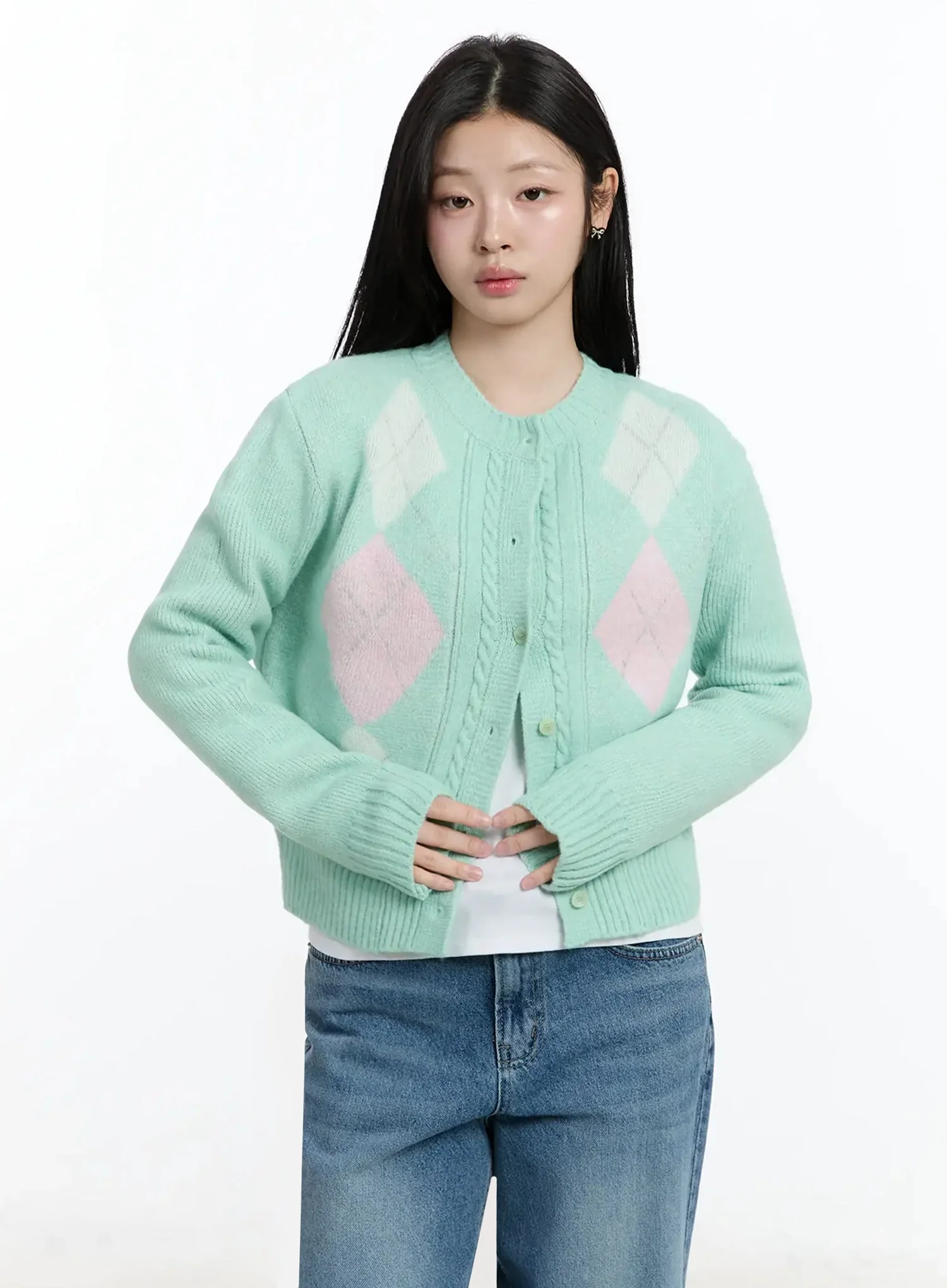 Argyle Pattern Knit Cardigan IM519 - Image 14