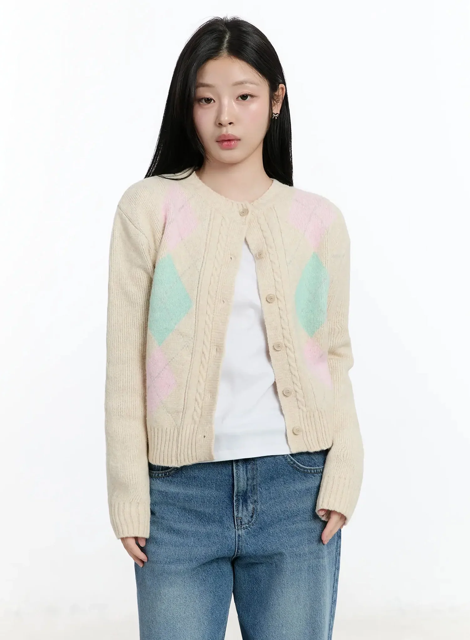 Argyle Pattern Knit Cardigan IM519 - Image 2
