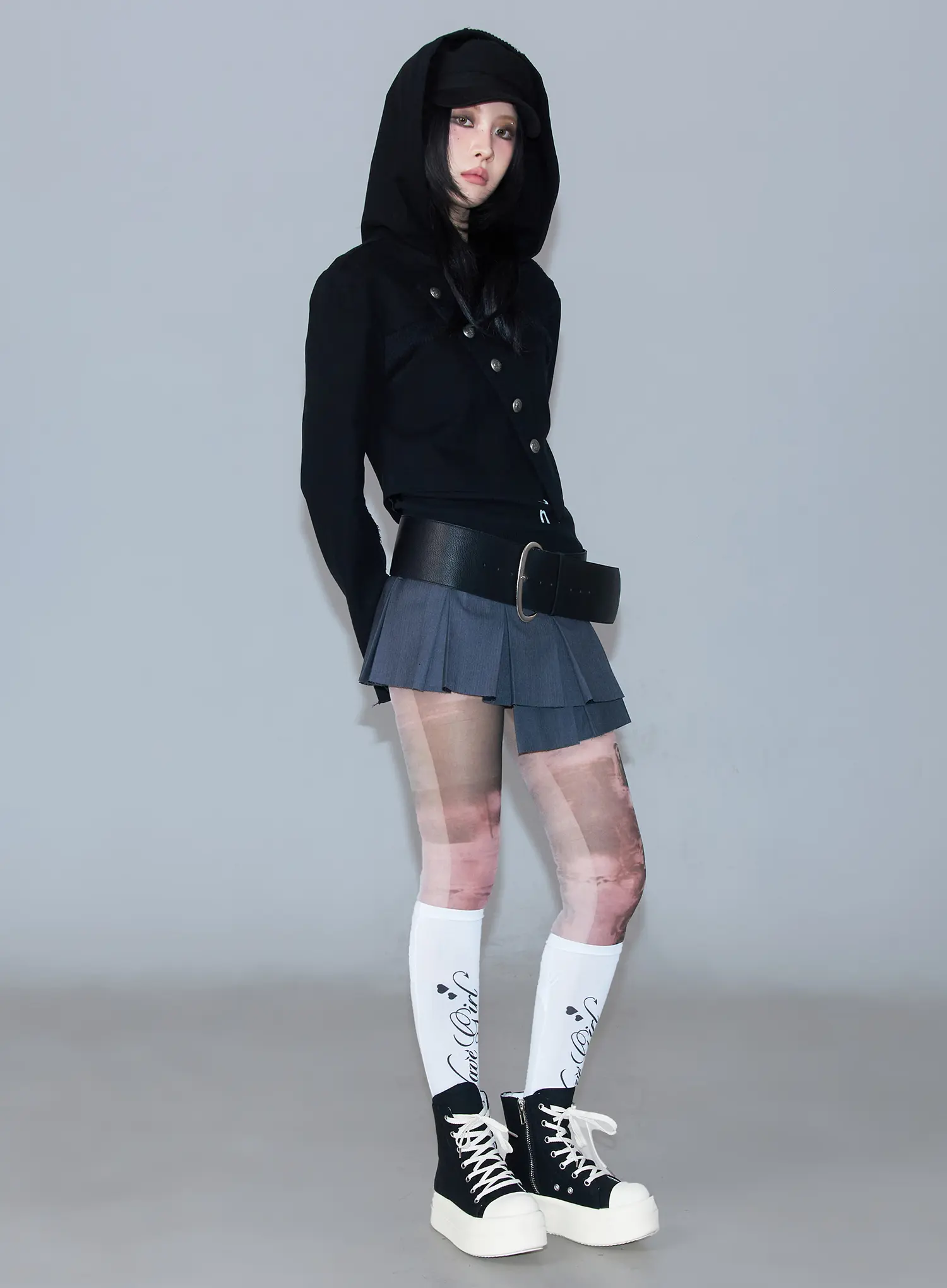 Asymmetric Button-Detail Hoodie CF527 - Image 2