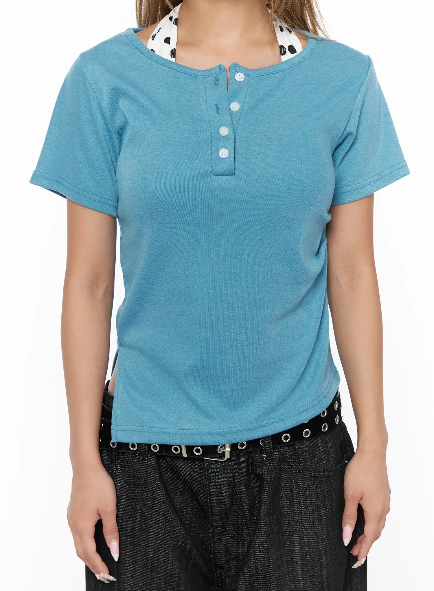Asymmetric Button Short Sleeve Top CU524 - Image 8