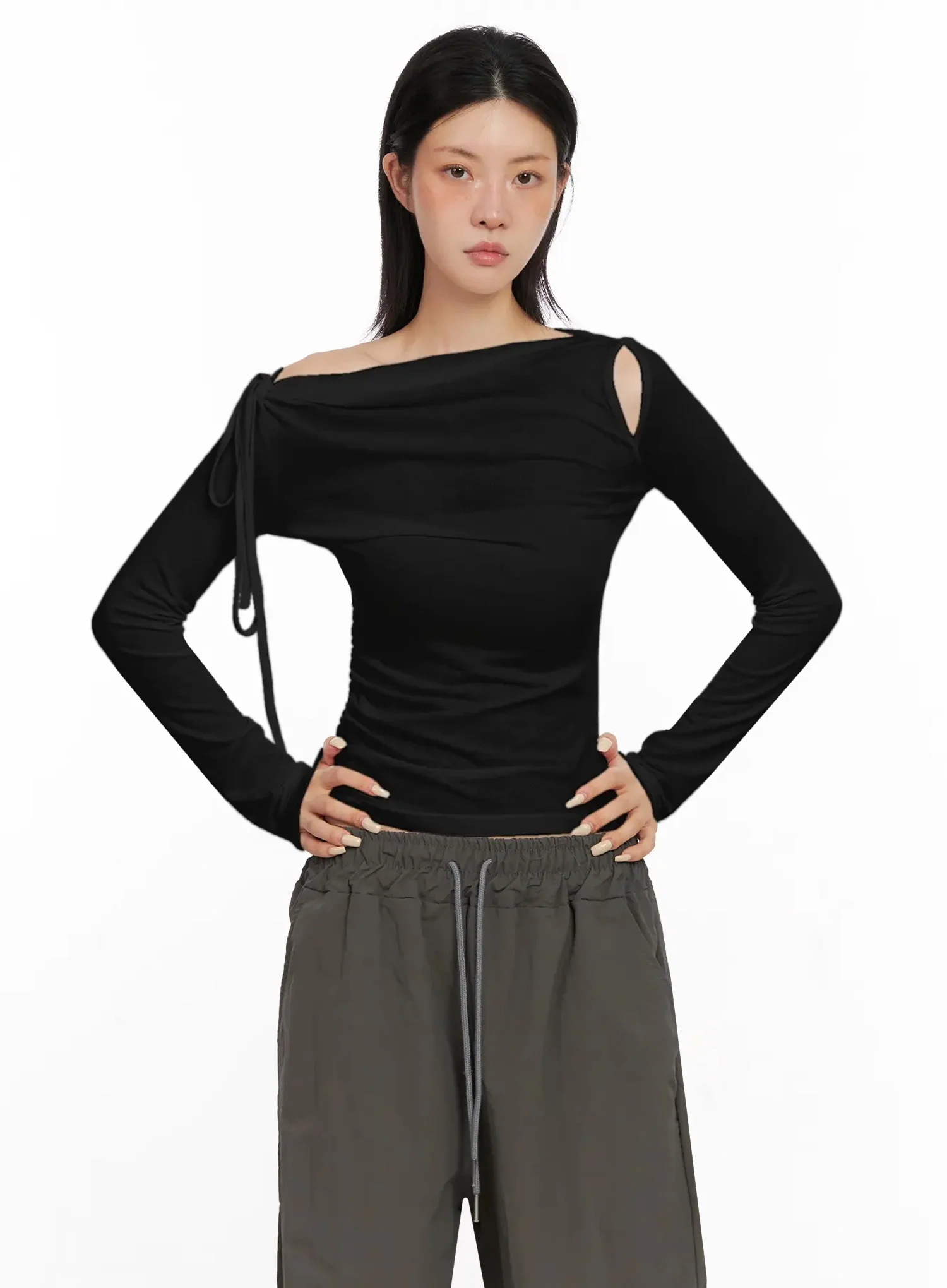 Asymmetric Cut-Out Long Sleeve Top IS515 - Image 11