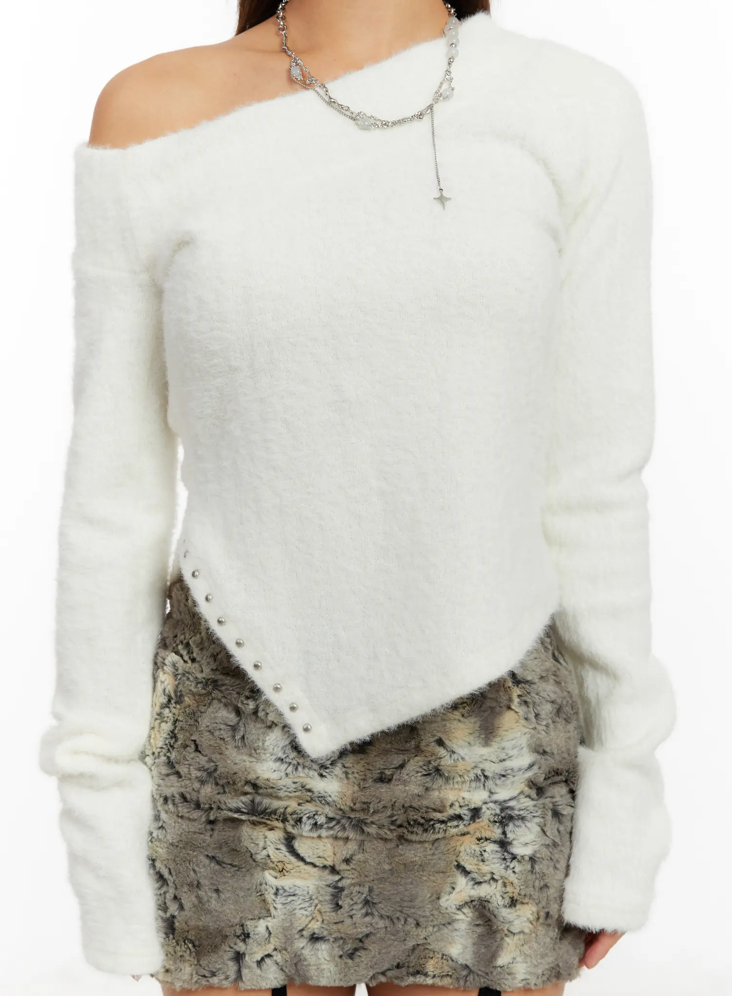 Asymmetric Fluffy Stud Sweater CD517 - Image 4