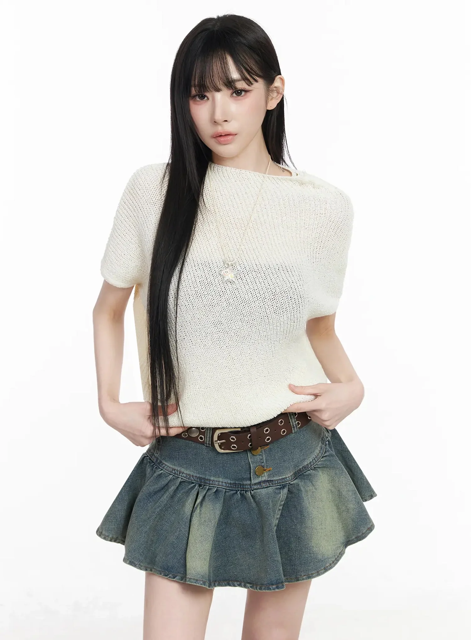Asymmetric Half-Neck Knit Top IU509 - Image 12