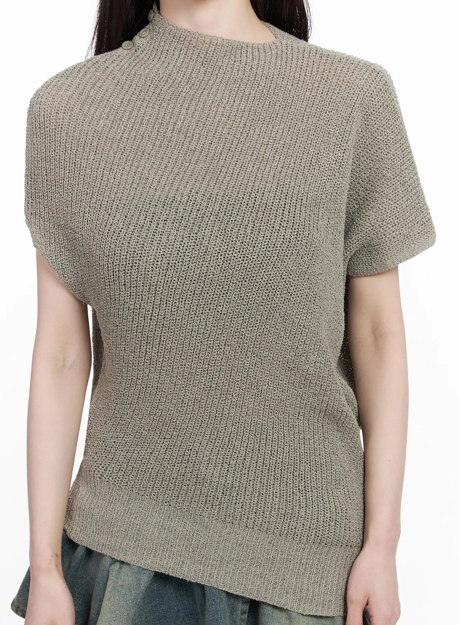 Asymmetric Half-Neck Knit Top IU509 - Image 6