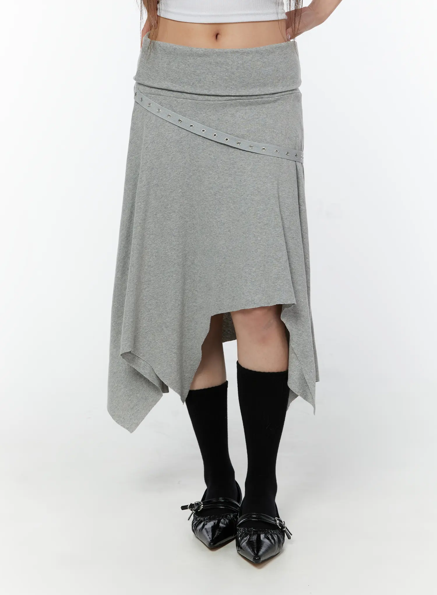 Asymmetric Hem Belted Midi Skirt CY518 - Image 2