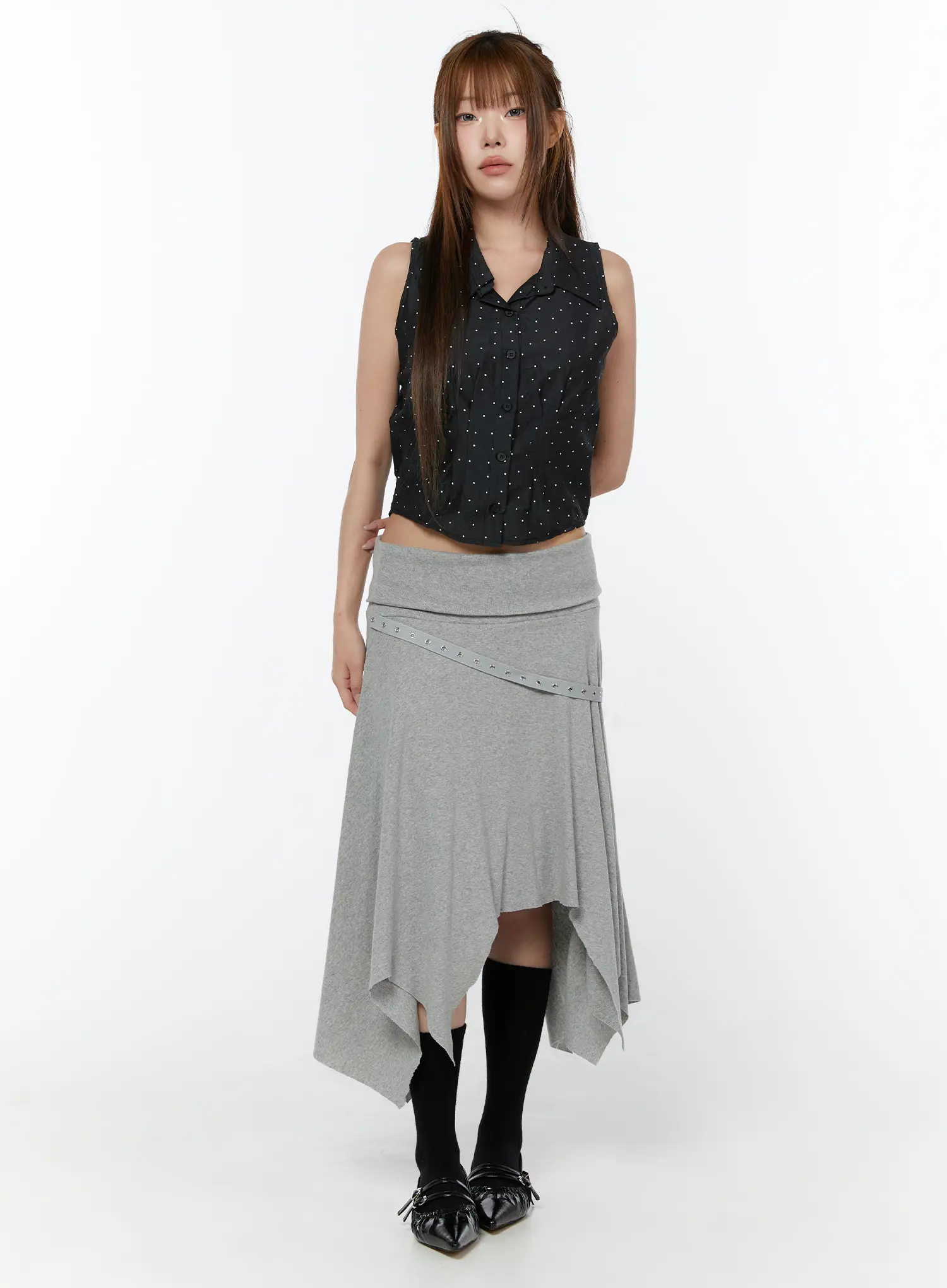 Asymmetric Hem Belted Midi Skirt CY518 - Image 5