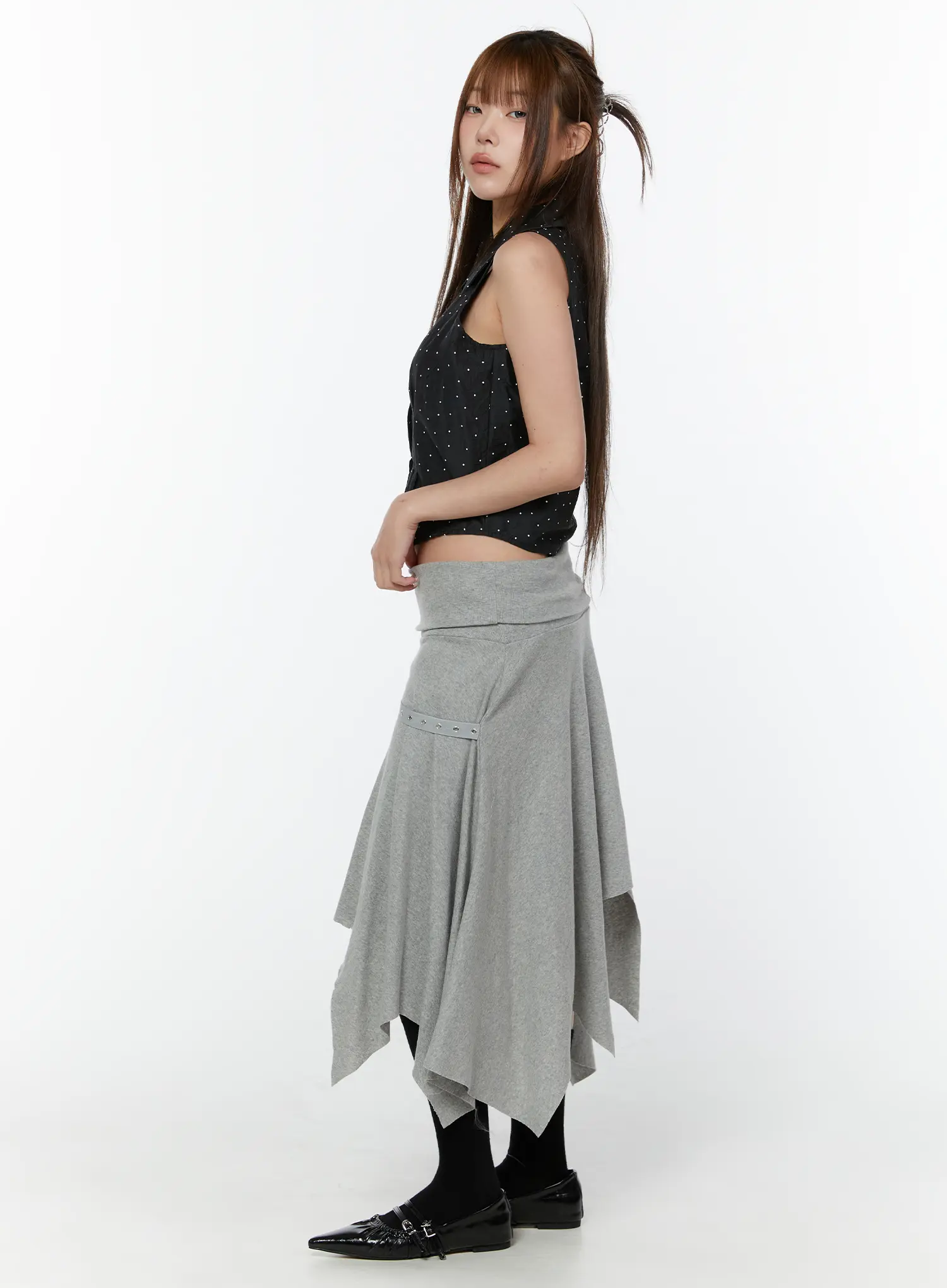 Asymmetric Hem Belted Midi Skirt CY518 - Image 6