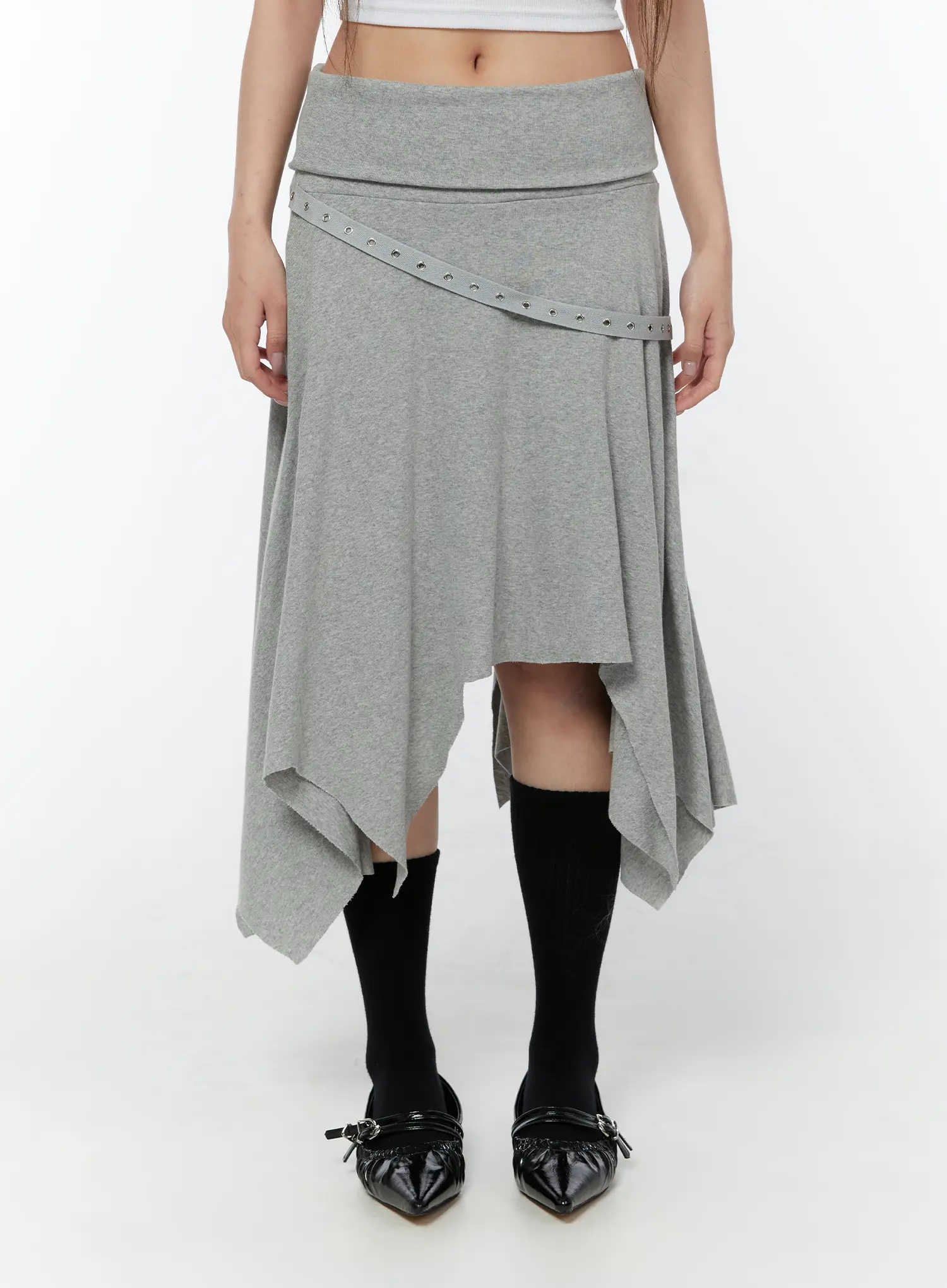 Asymmetric Hem Belted Midi Skirt CY518 - Image 9