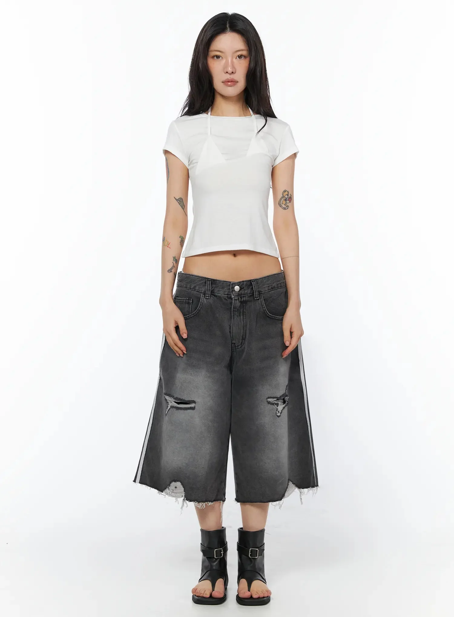 Asymmetric Layered Crop Tee IU509 - Image 3