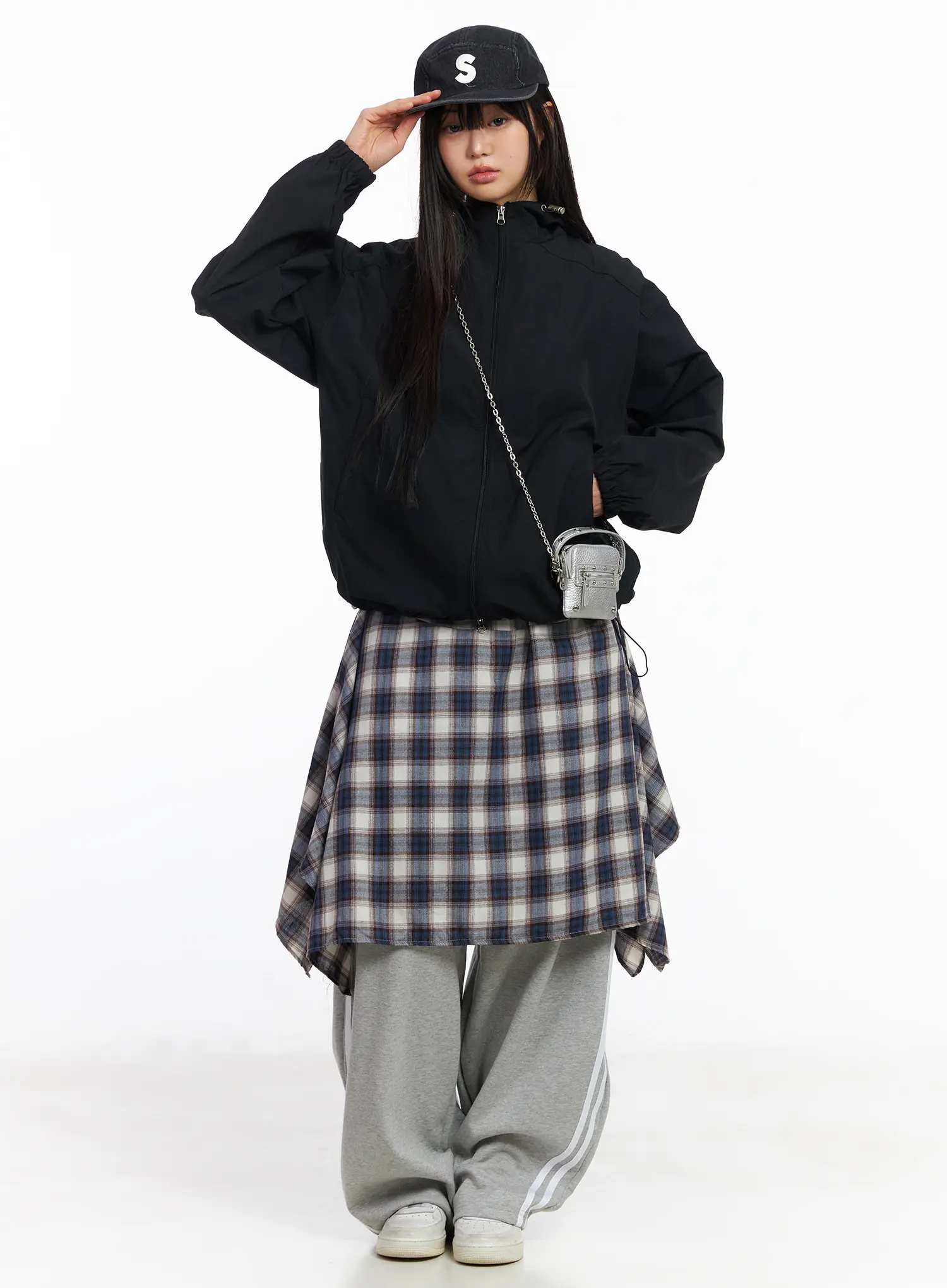 Asymmetric Plaid Midi Skirt CF506