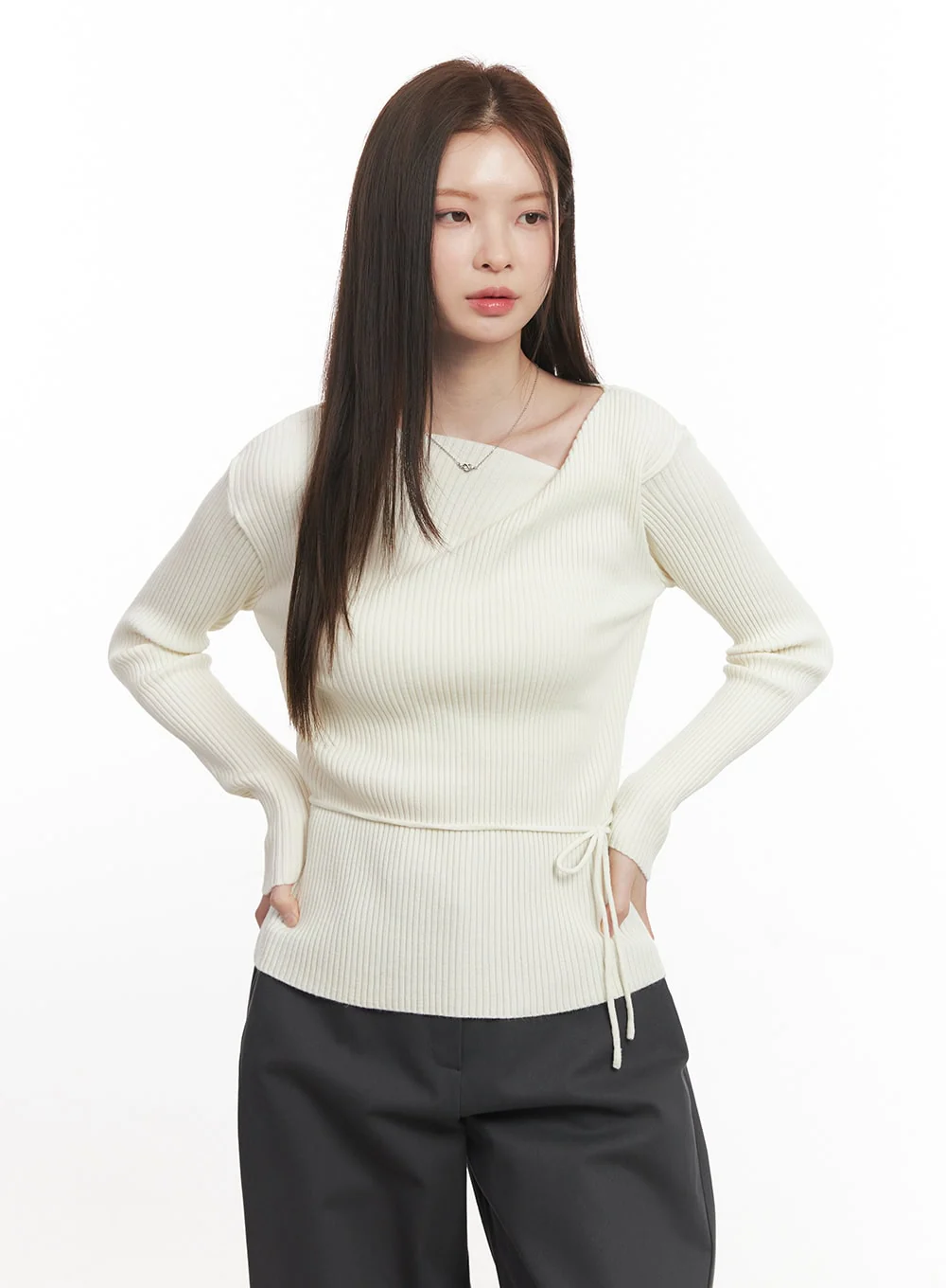 Asymmetric Ribbed Slim-Fit Sweater CA502 - Image 2
