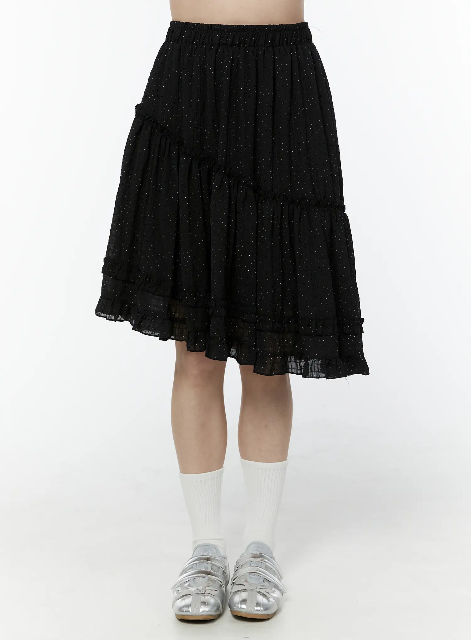 Asymmetric Ruffle Polka Dot Midi Skirt IU505 - Image 3