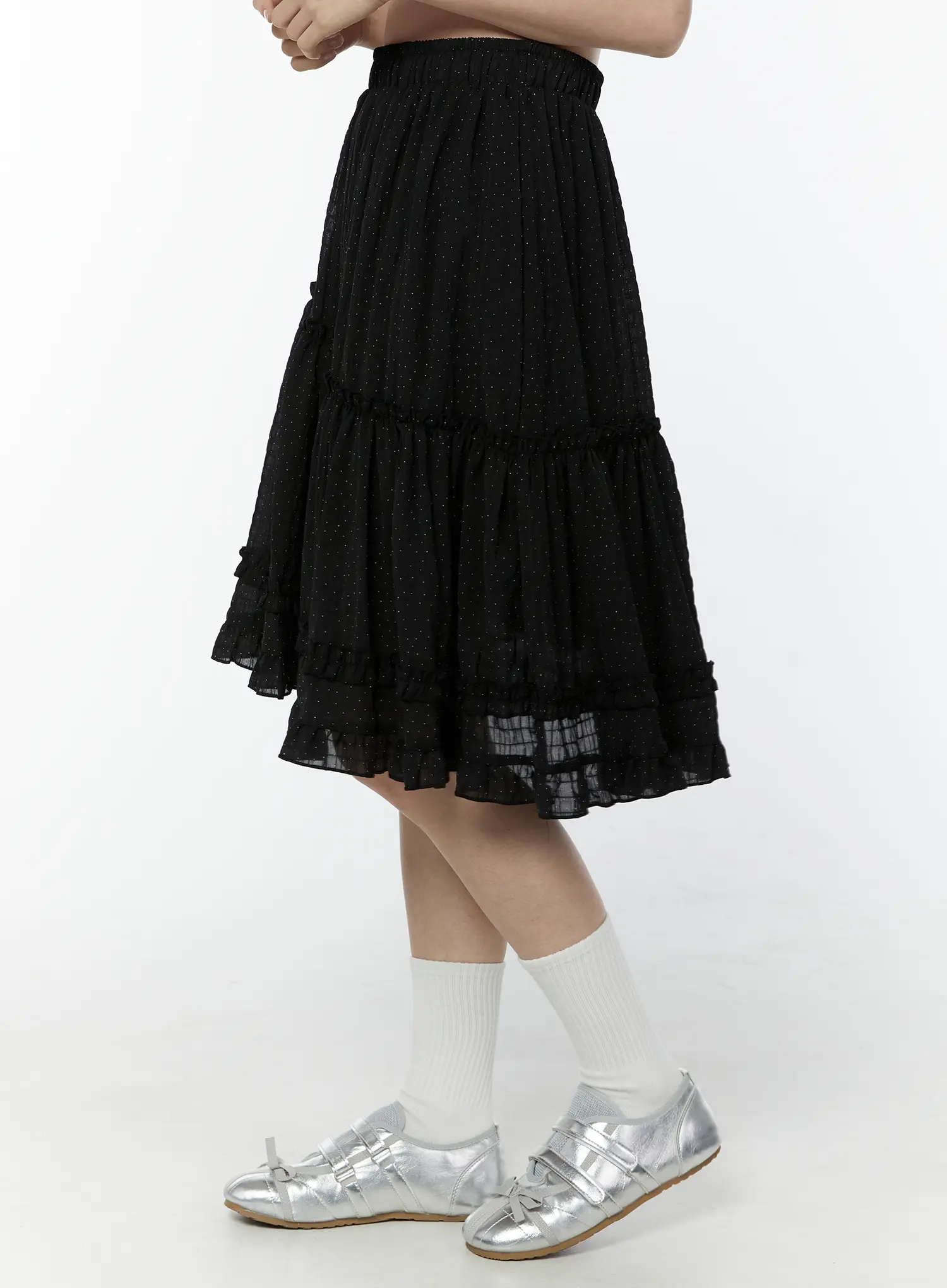 Asymmetric Ruffle Polka Dot Midi Skirt IU505 - Image 5