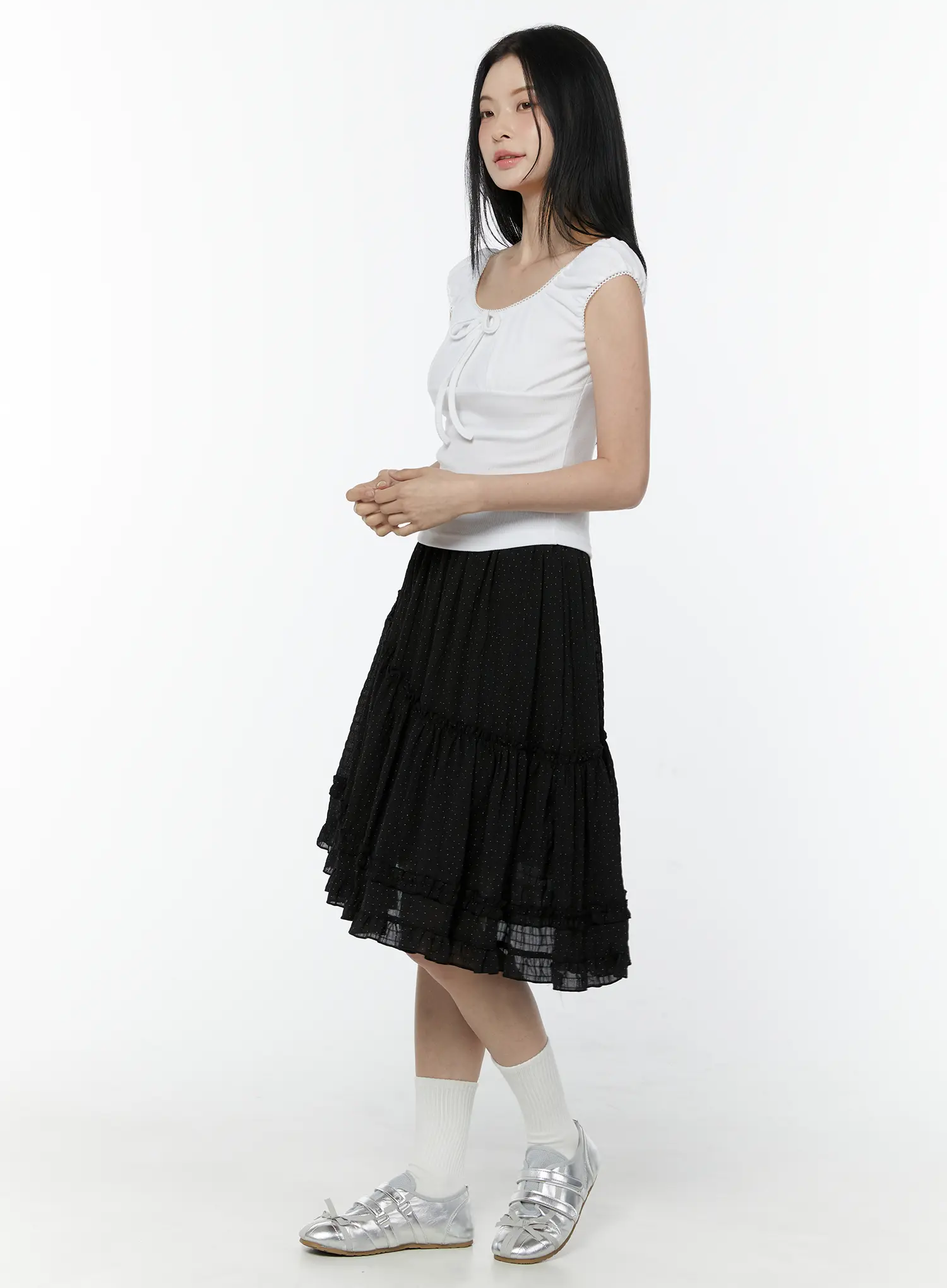 Asymmetric Ruffle Polka Dot Midi Skirt IU505 - Image 6
