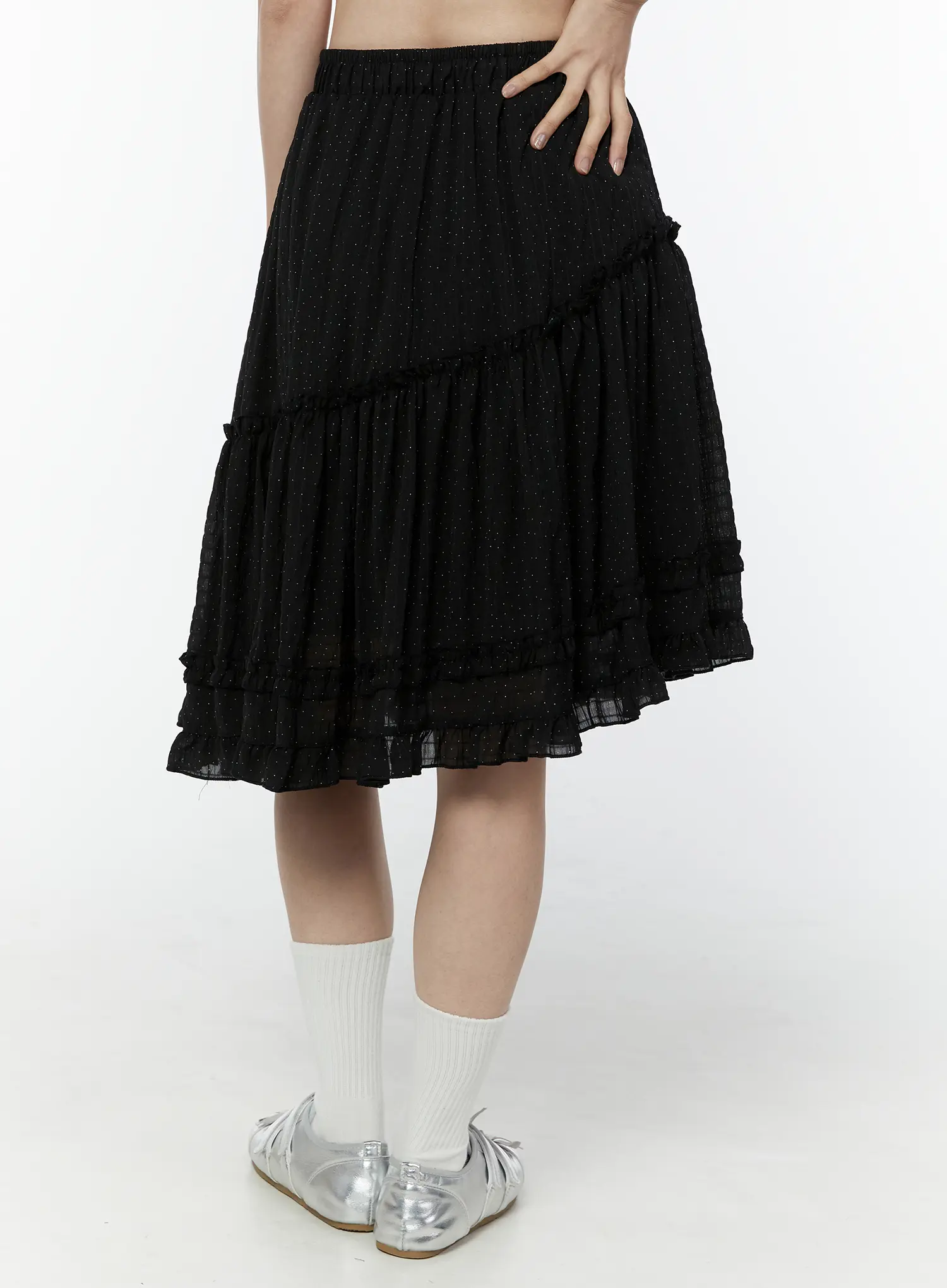 Asymmetric Ruffle Polka Dot Midi Skirt IU505 - Image 7