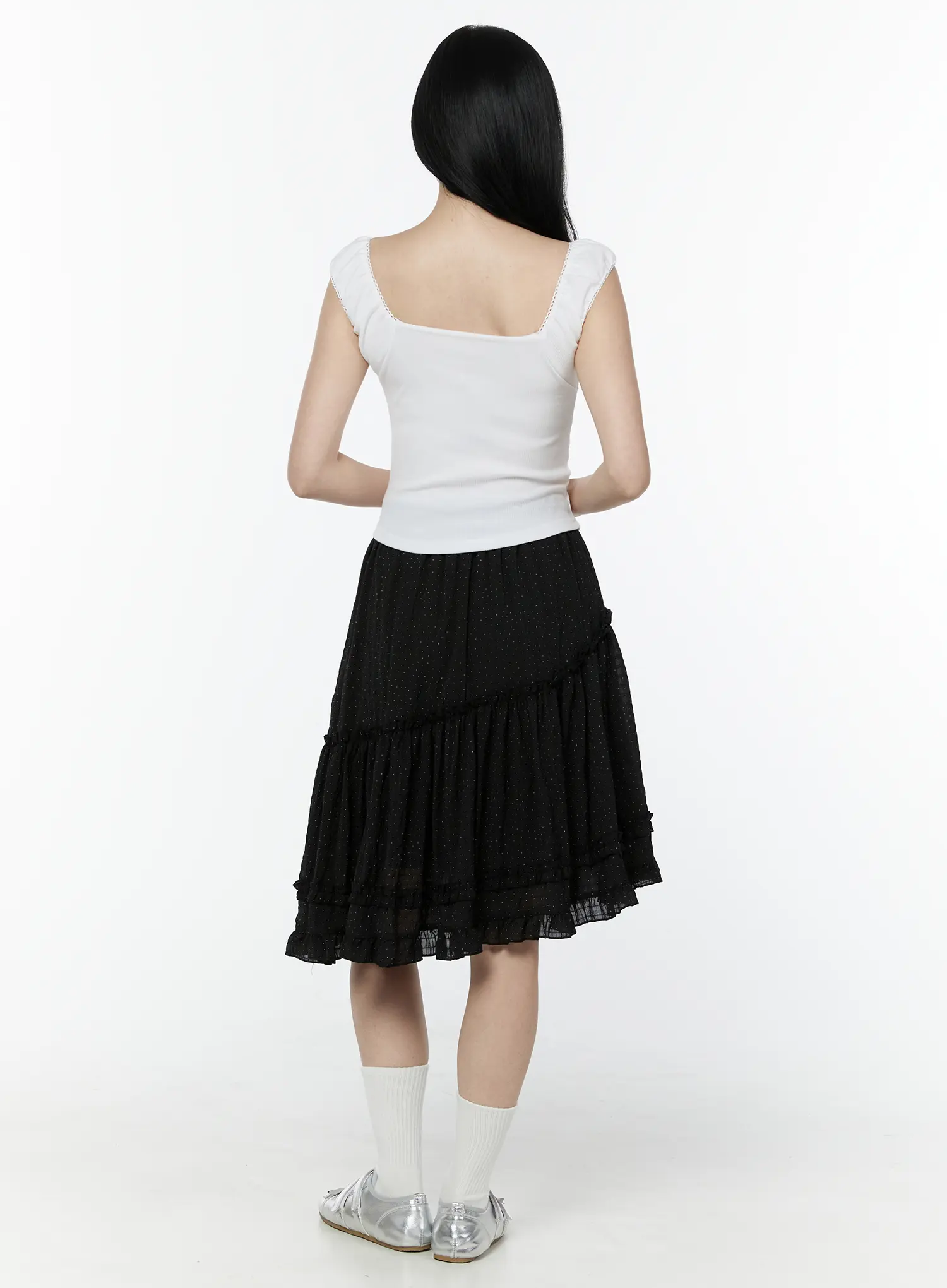 Asymmetric Ruffle Polka Dot Midi Skirt IU505 - Image 8