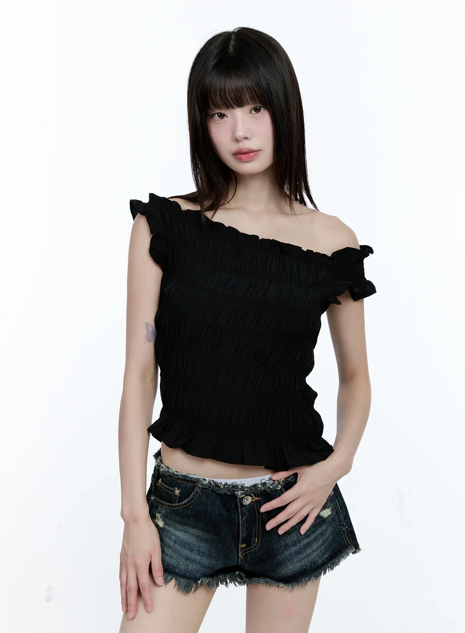 Asymmetric Shirred Off-Shoulder Top CG507 - Image 16