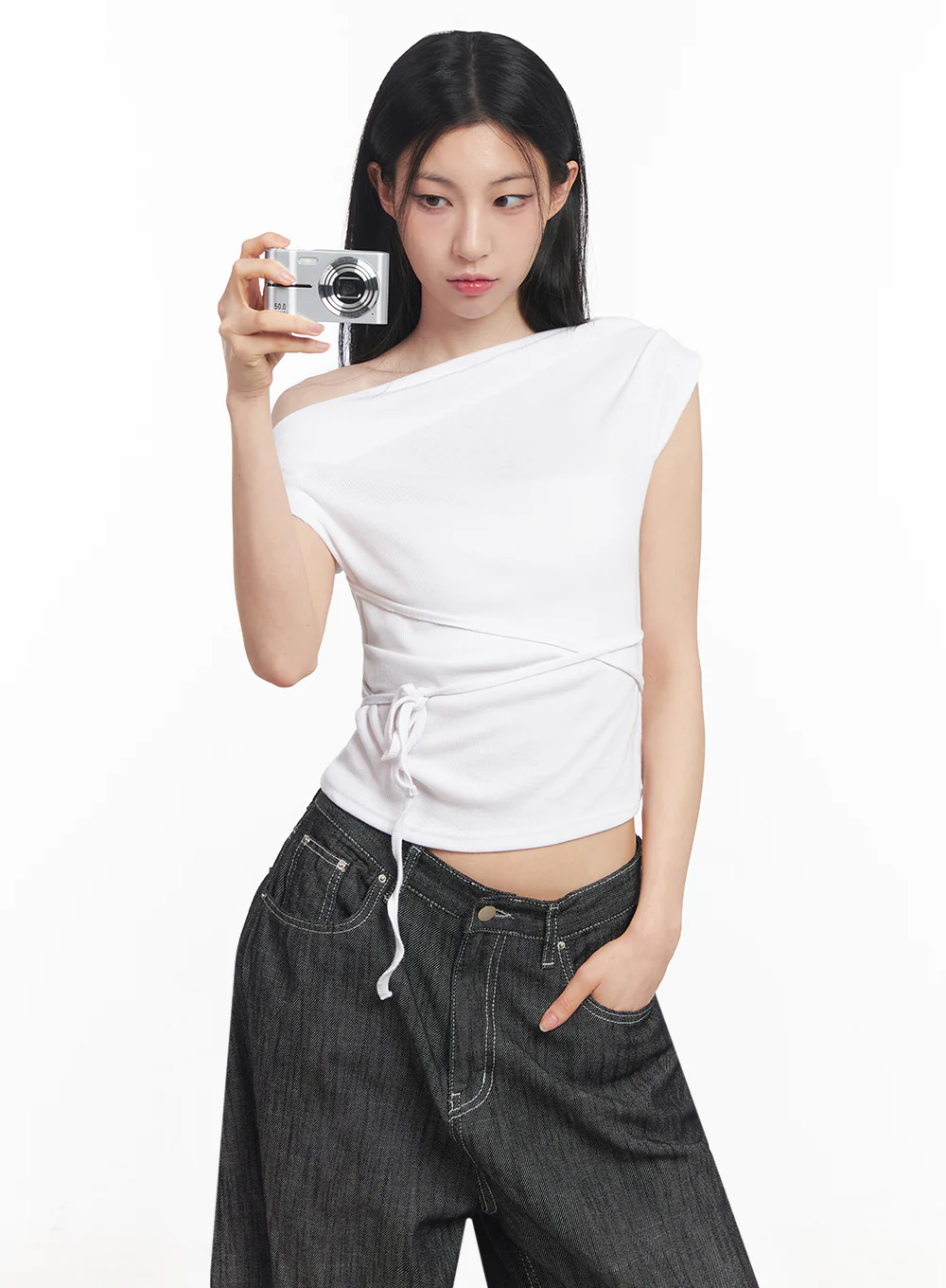 Asymmetric Short Sleeve Wrap Shirt IY516