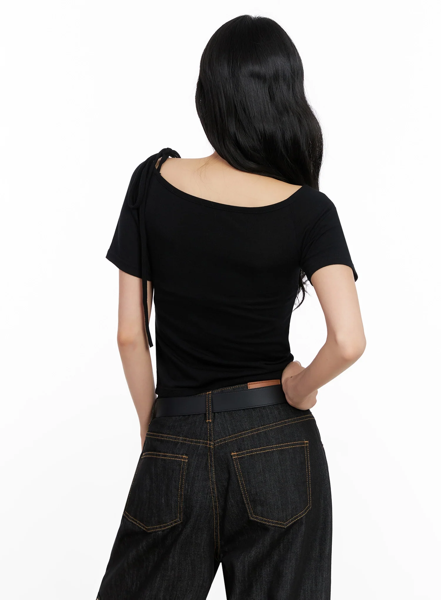 Asymmetric Shoulder-Tie T-Shirt IG508 - Image 10