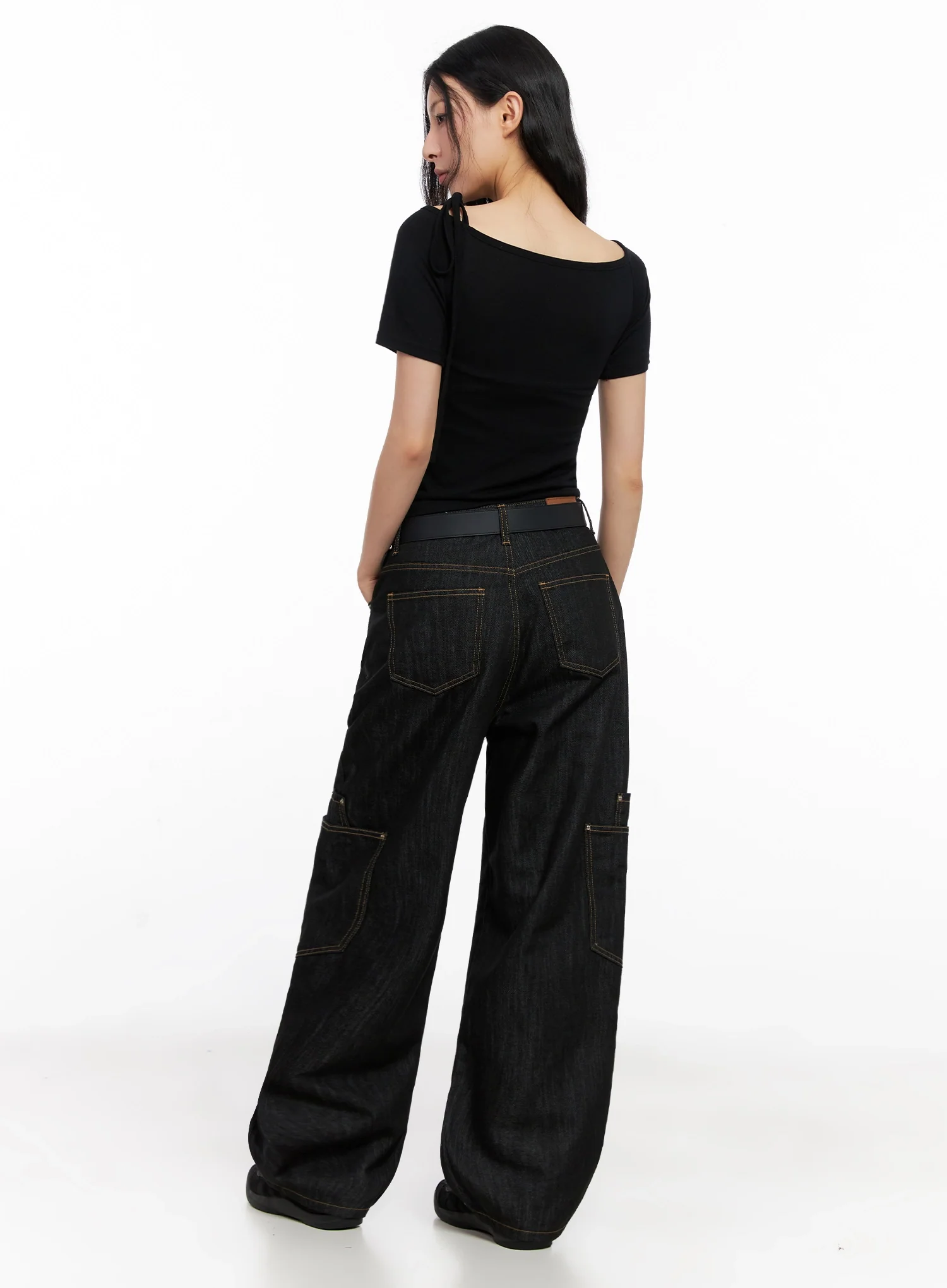 Asymmetric Shoulder-Tie T-Shirt IG508 - Image 15