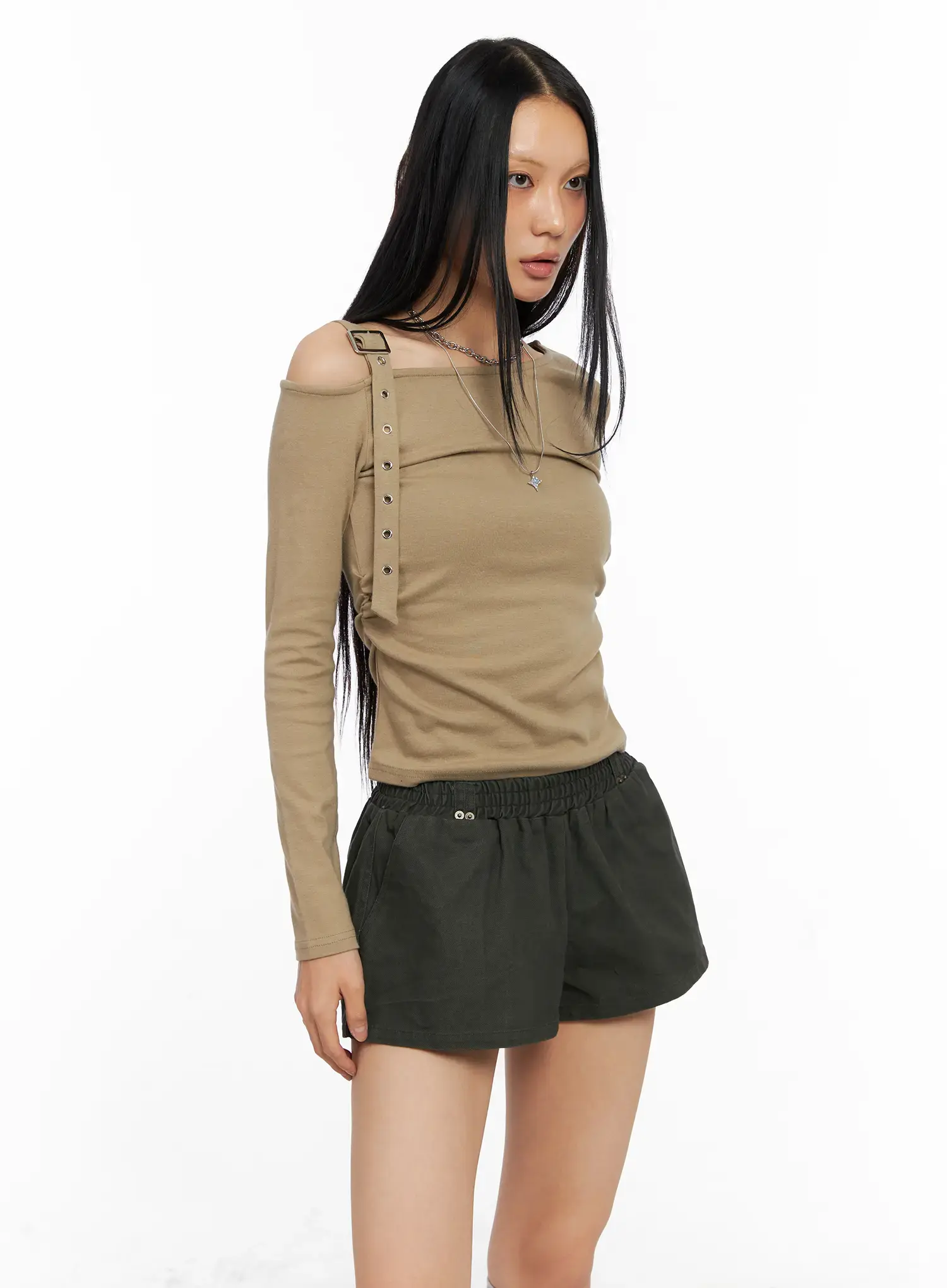 Asymmetric Strap Long Sleeve Top CO529