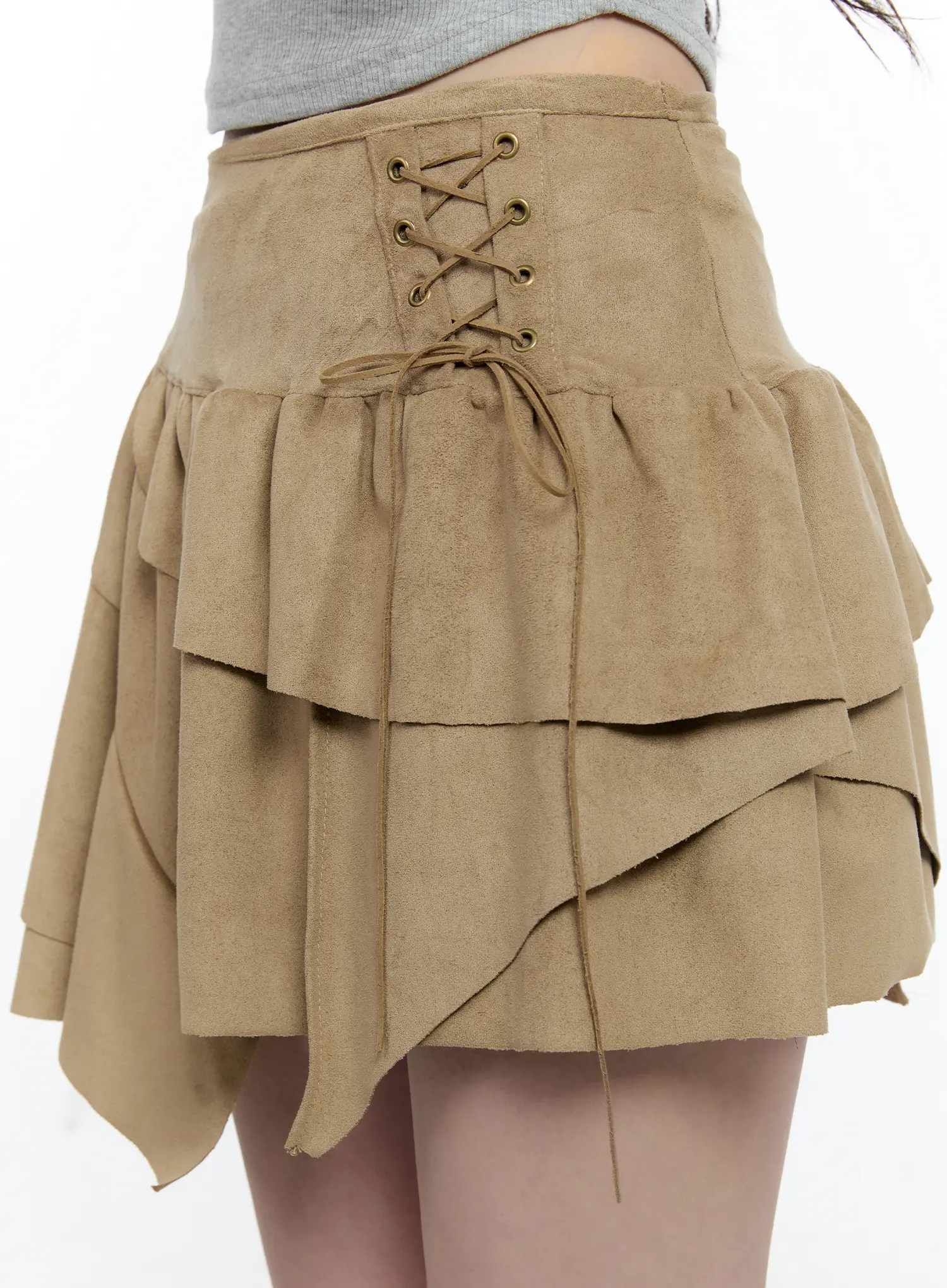 Asymmetric Suede String Tie Skirt CN517 - Image 10