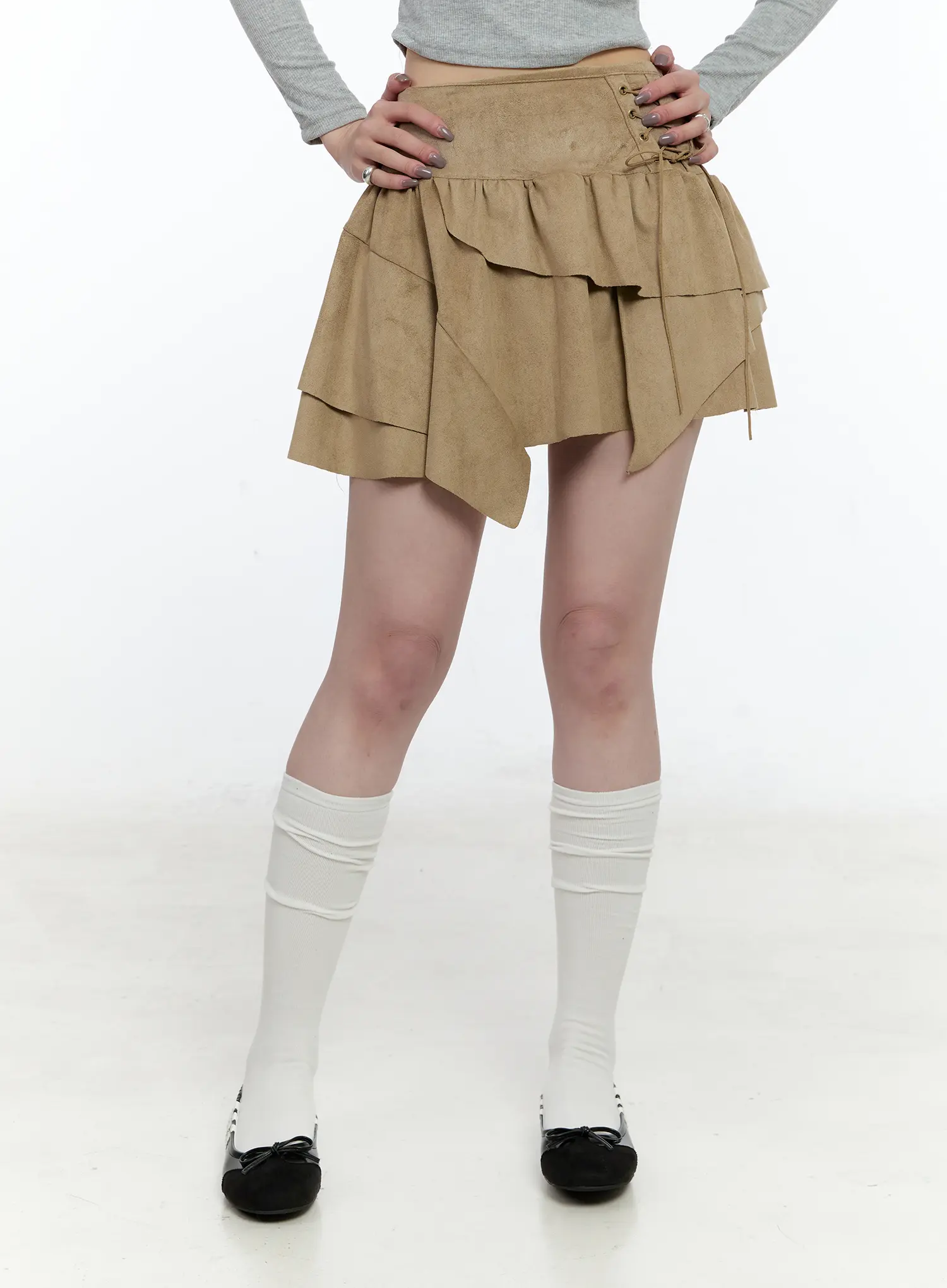 Asymmetric Suede String Tie Skirt CN517 - Image 11