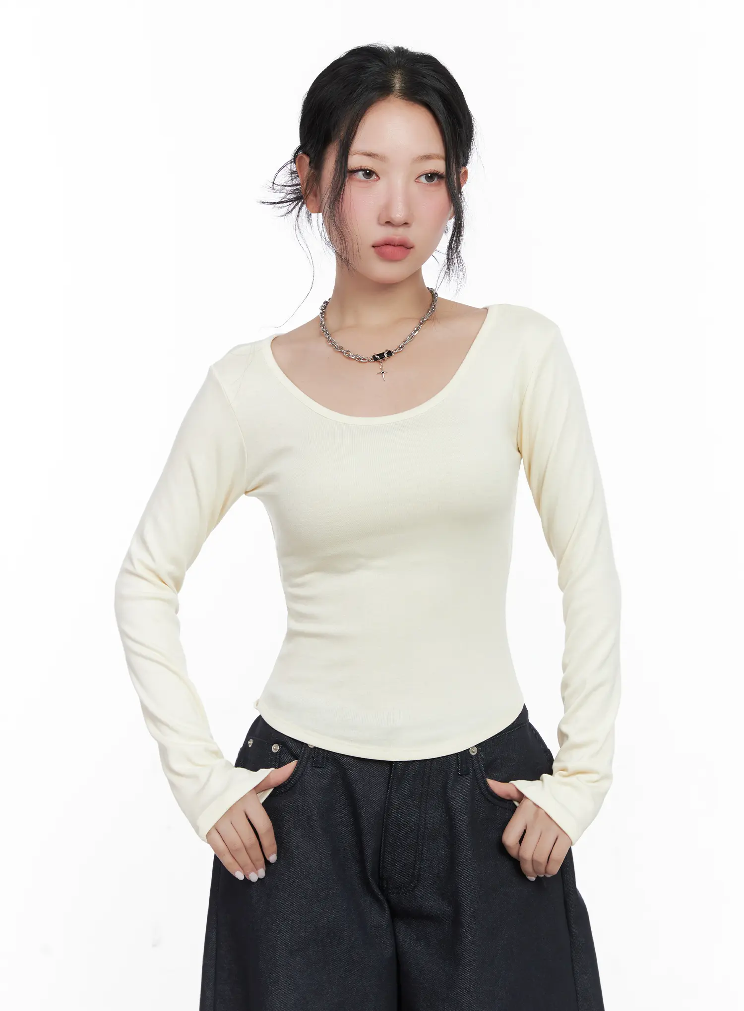 Asymmetrical Crop Long Sleeve Top CN514 - Image 9