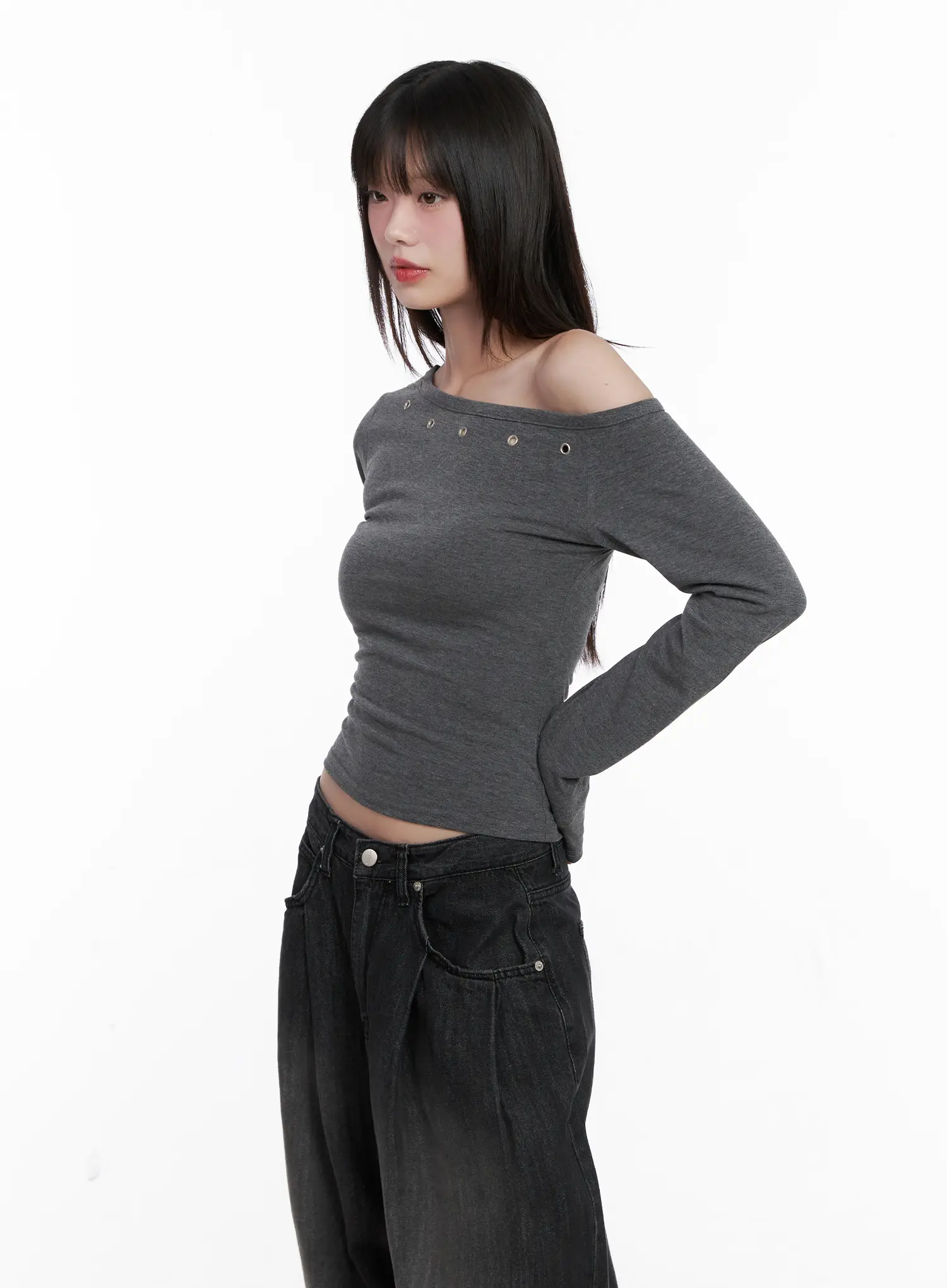 Asymmetrical Eyelet Long Sleeve Top CG519 - Image 5