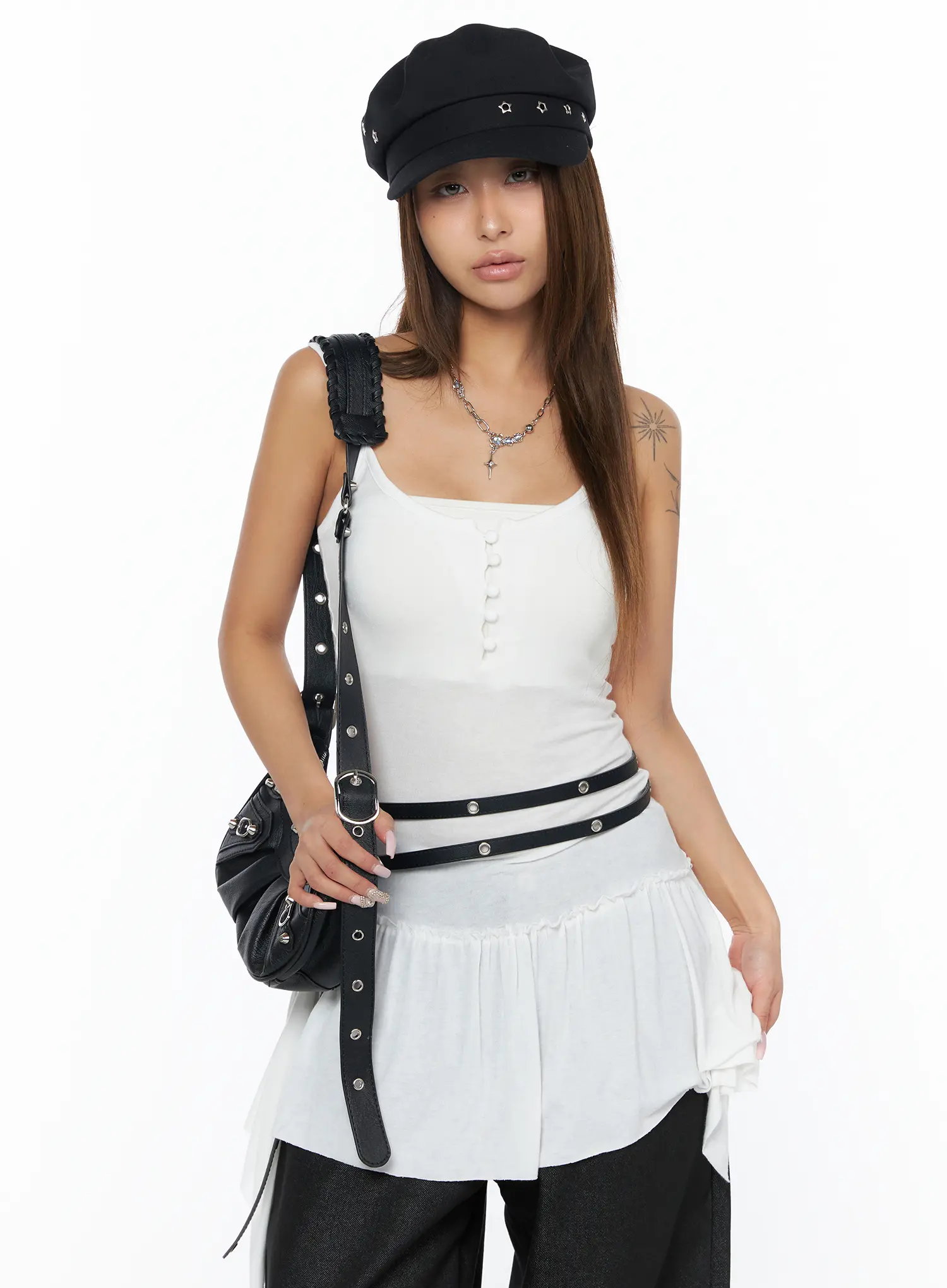 Asymmetrical Sheer Ruffle Tank Top CA516