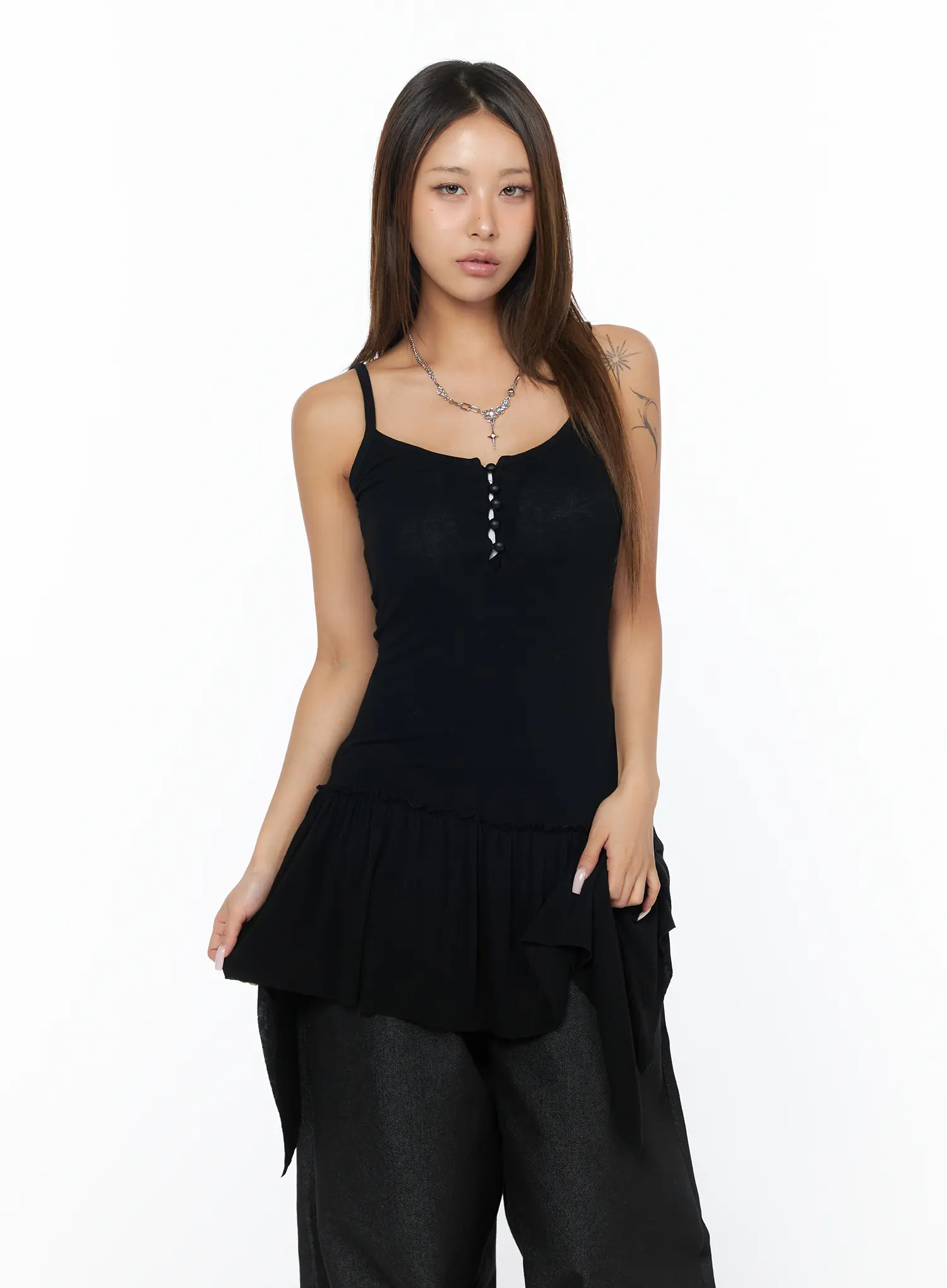 Asymmetrical Sheer Ruffle Tank Top CA516 - Image 2