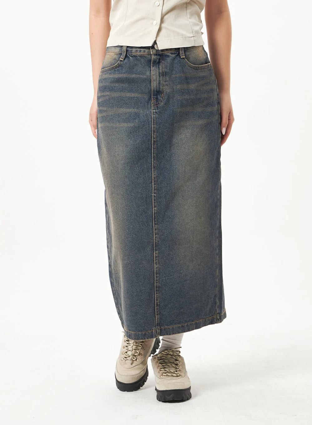 Back Slit Denim Maxi Skirt CD23 - Image 3