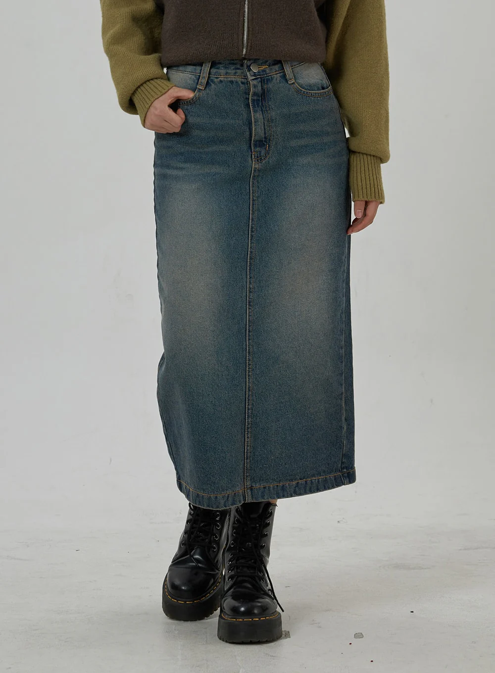 Back Slit Denim Maxi Skirt CD23 - Image 7