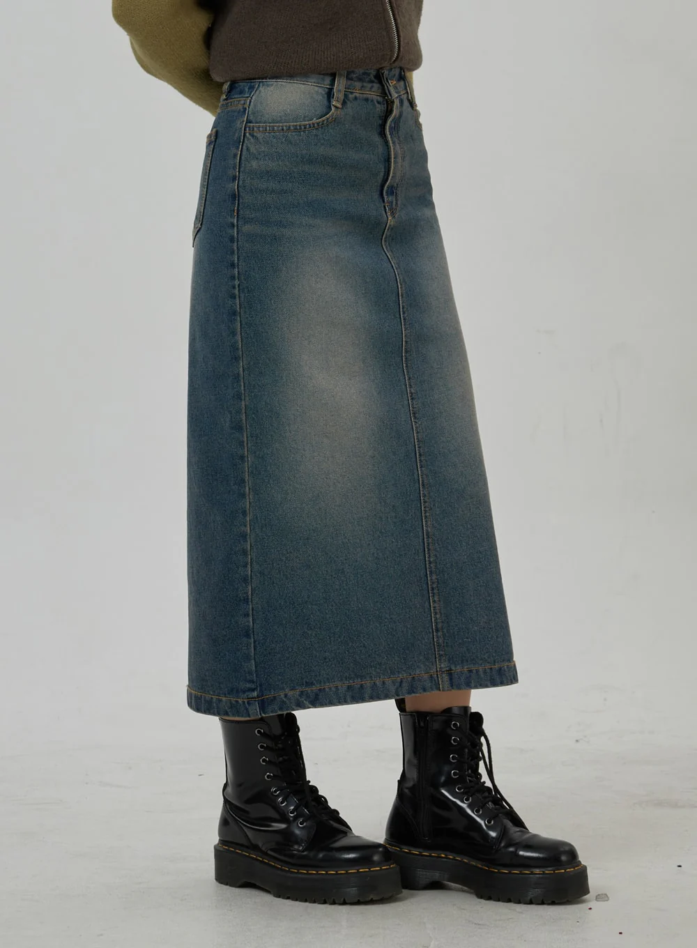 Back Slit Denim Maxi Skirt CD23 - Image 9