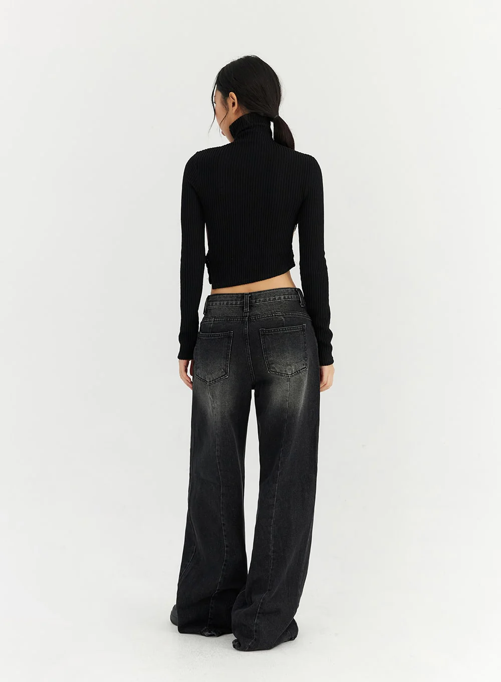 Back Slit Washed Wide Leg Jeans CN306 - Image 7