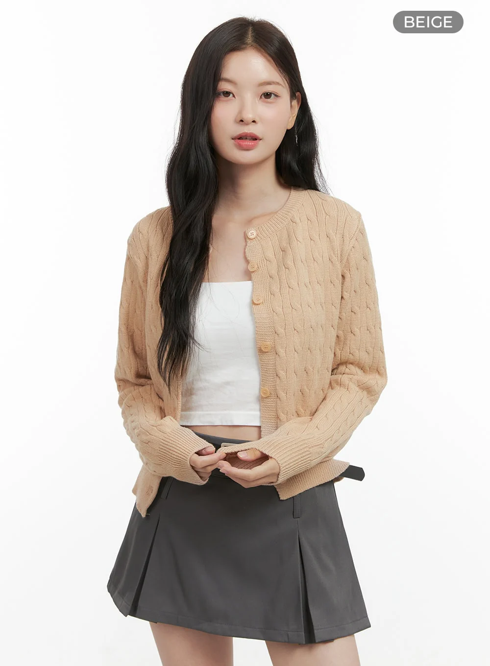 Basic Cable Knit Buttoned Cardigan OS423 - Image 12