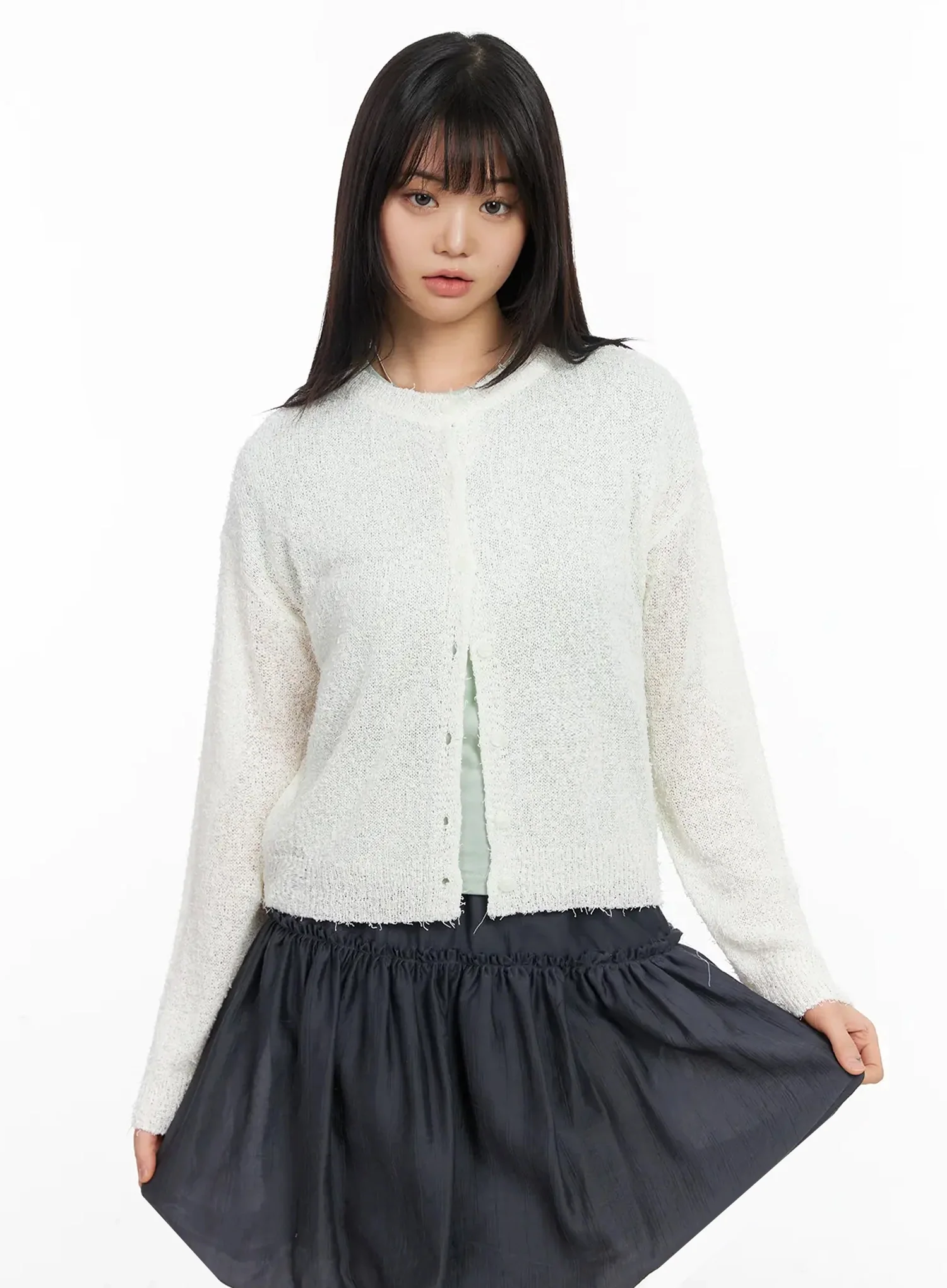 Basic Crew Neck Cardigan IA523 - Image 3