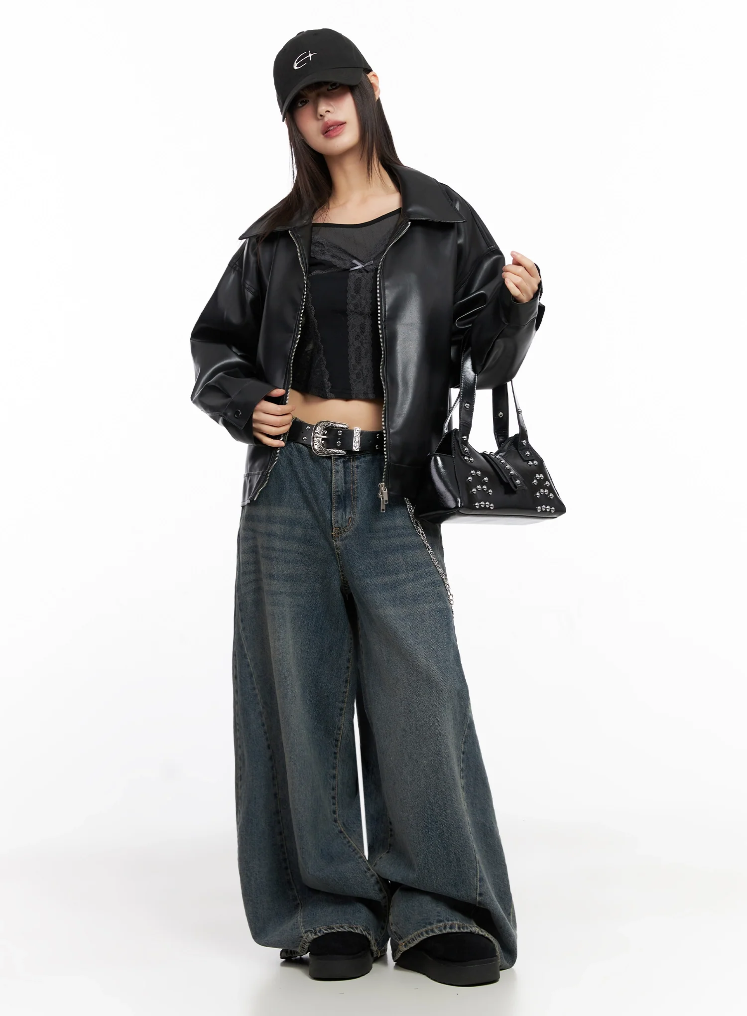 Basic Cropped Faux Leather Jacket IN507 - Image 10