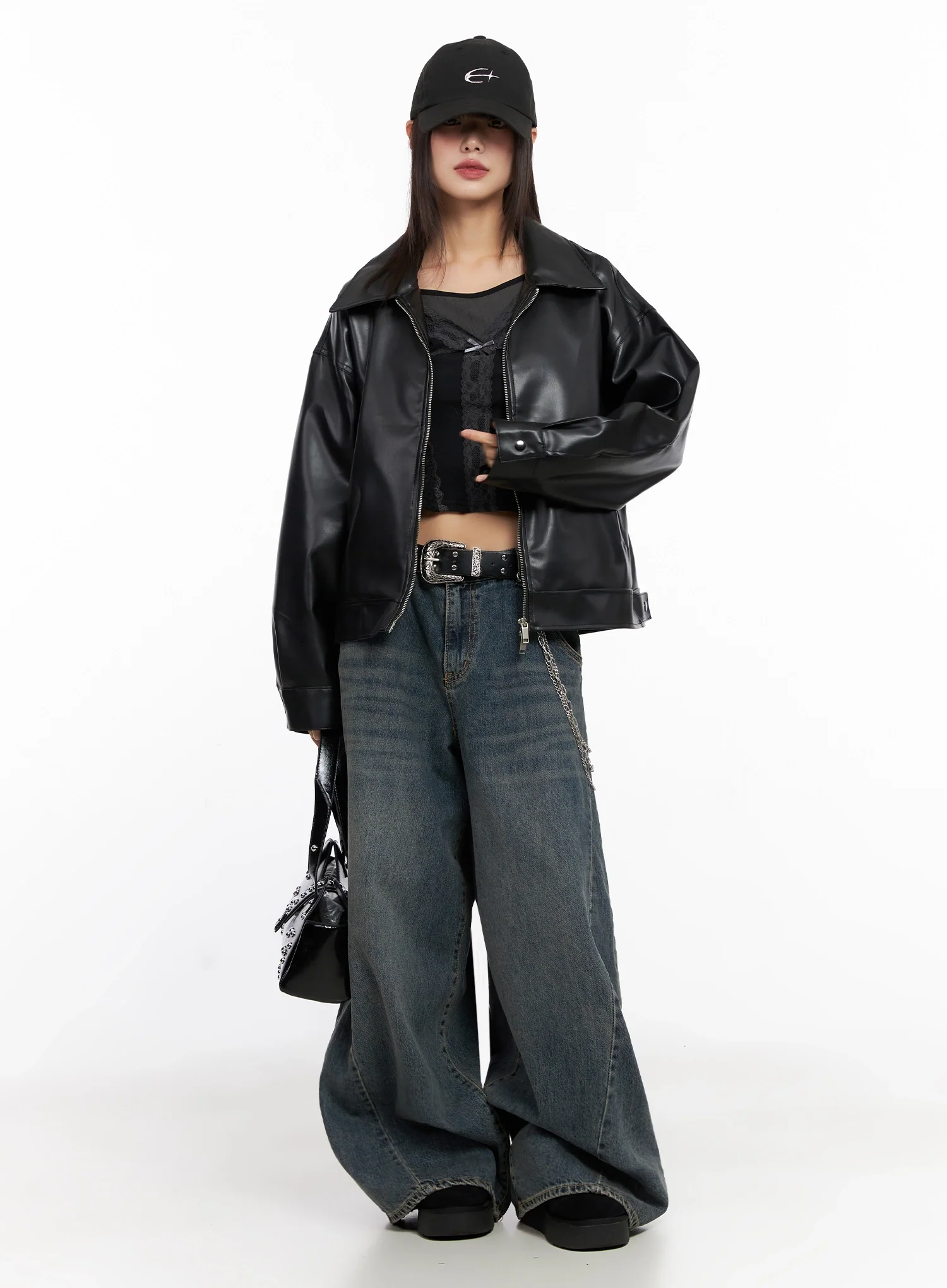 Basic Cropped Faux Leather Jacket IN507 - Image 2