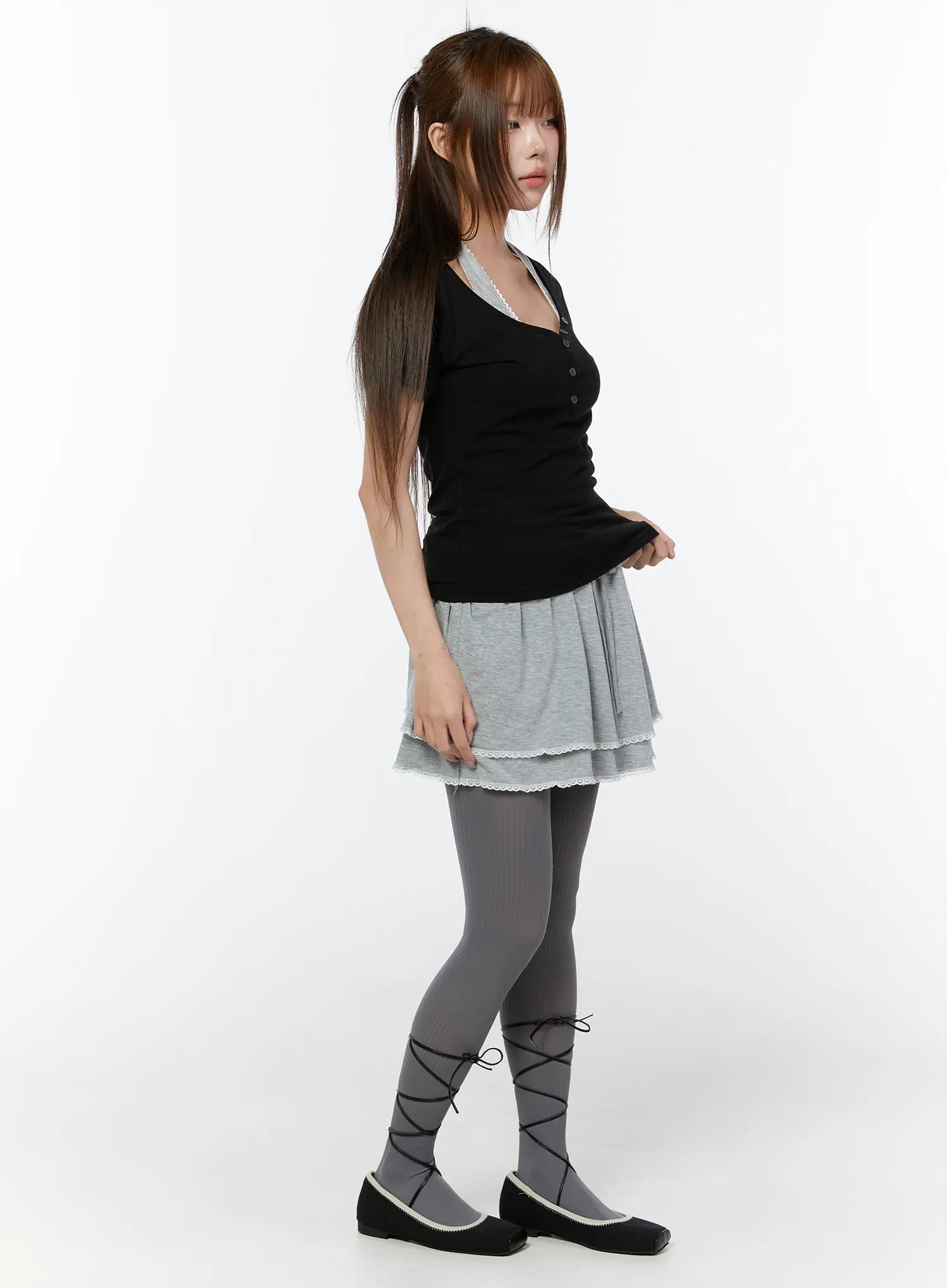 Basic Heart Neck Button Top CY519 - Image 4