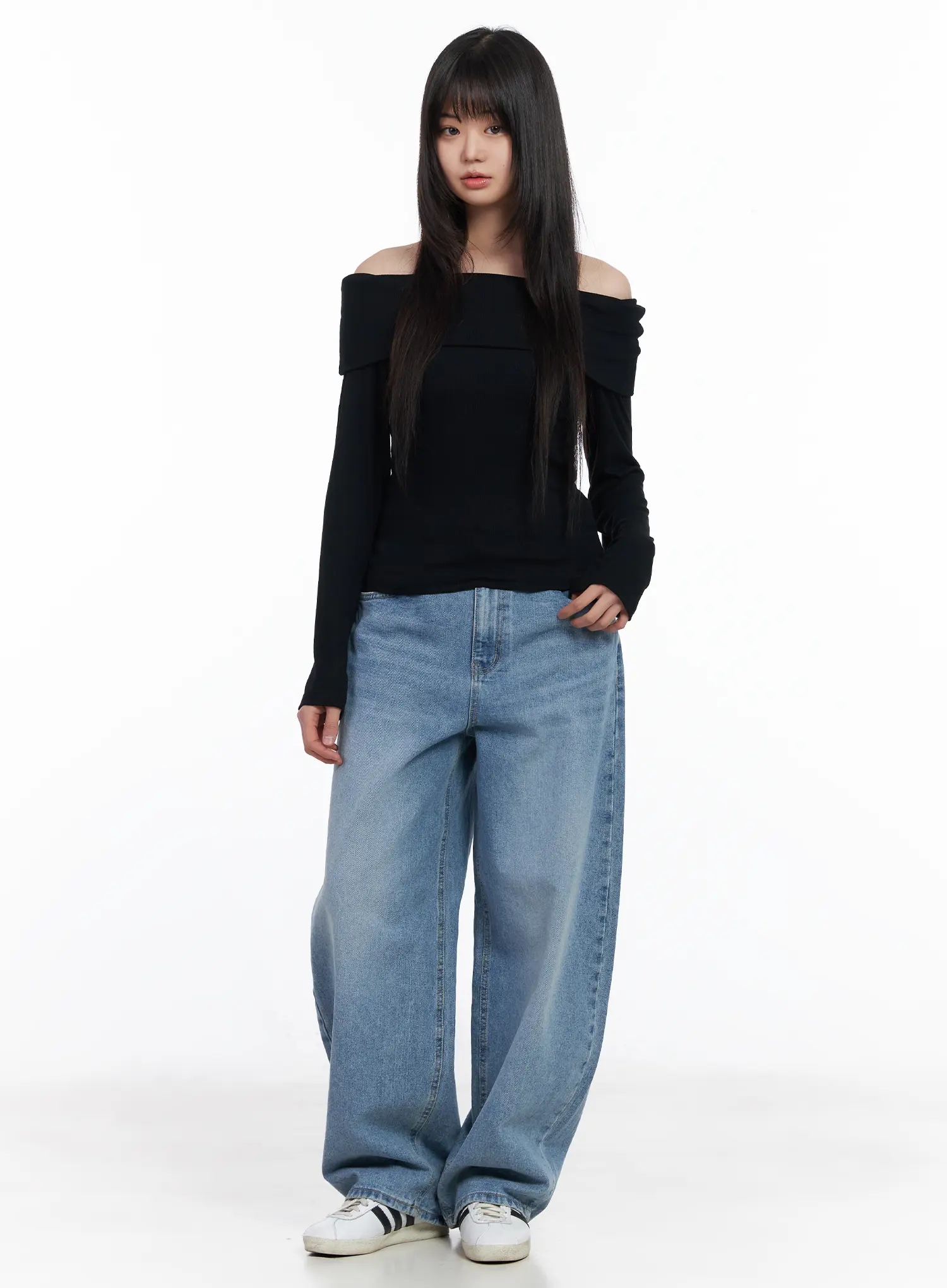 Basic Off-Shoulder Ribbed Long Sleeve Top CM512 - Image 3