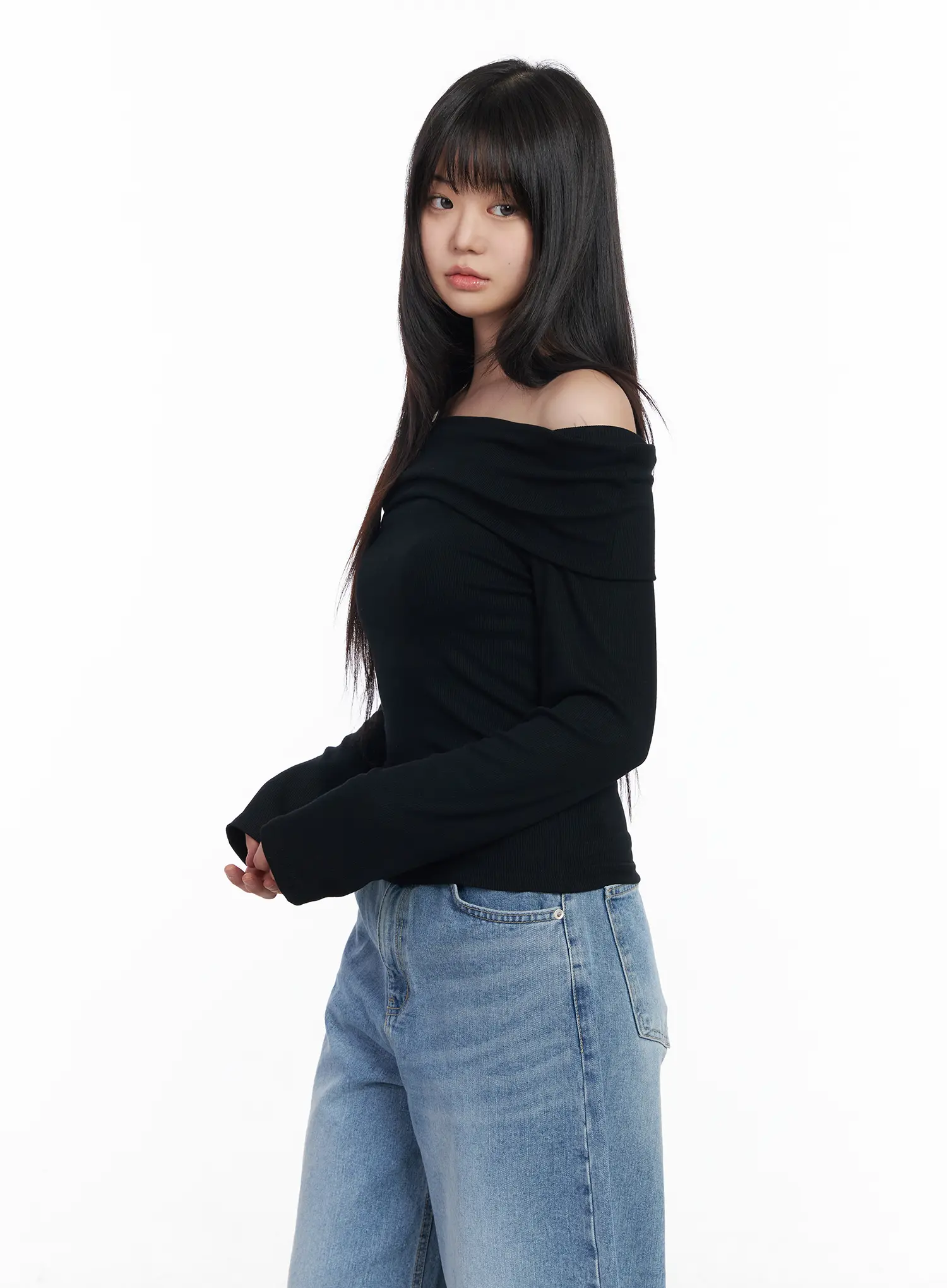Basic Off-Shoulder Ribbed Long Sleeve Top CM512 - Image 6