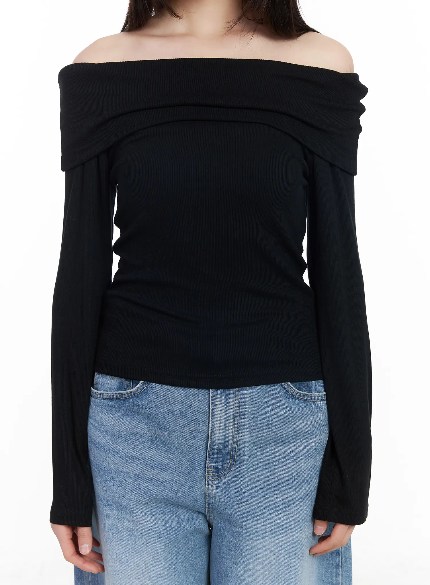 Basic Off-Shoulder Ribbed Long Sleeve Top CM512 - Image 8