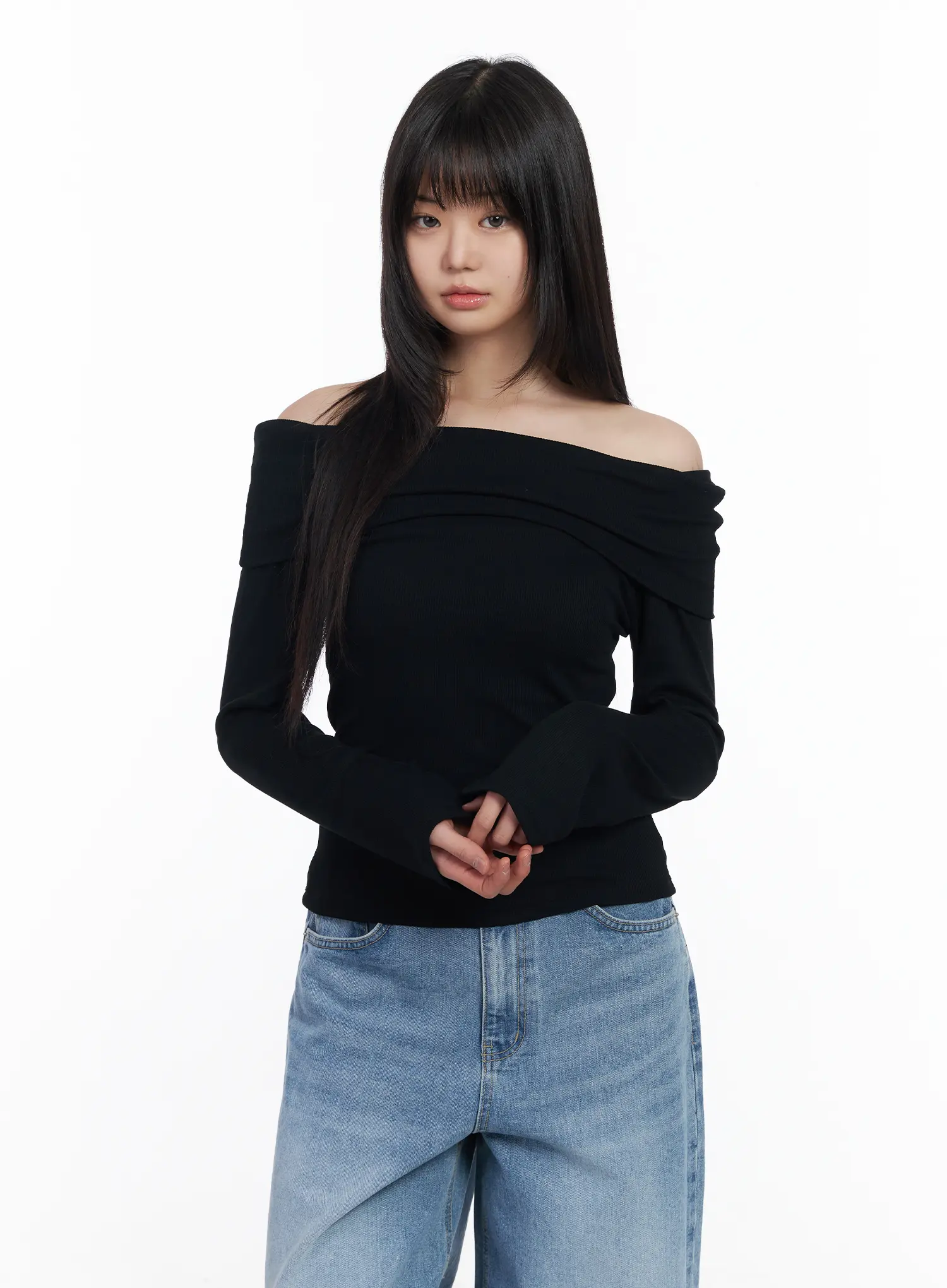 Basic Off-Shoulder Ribbed Long Sleeve Top CM512 - Image 9