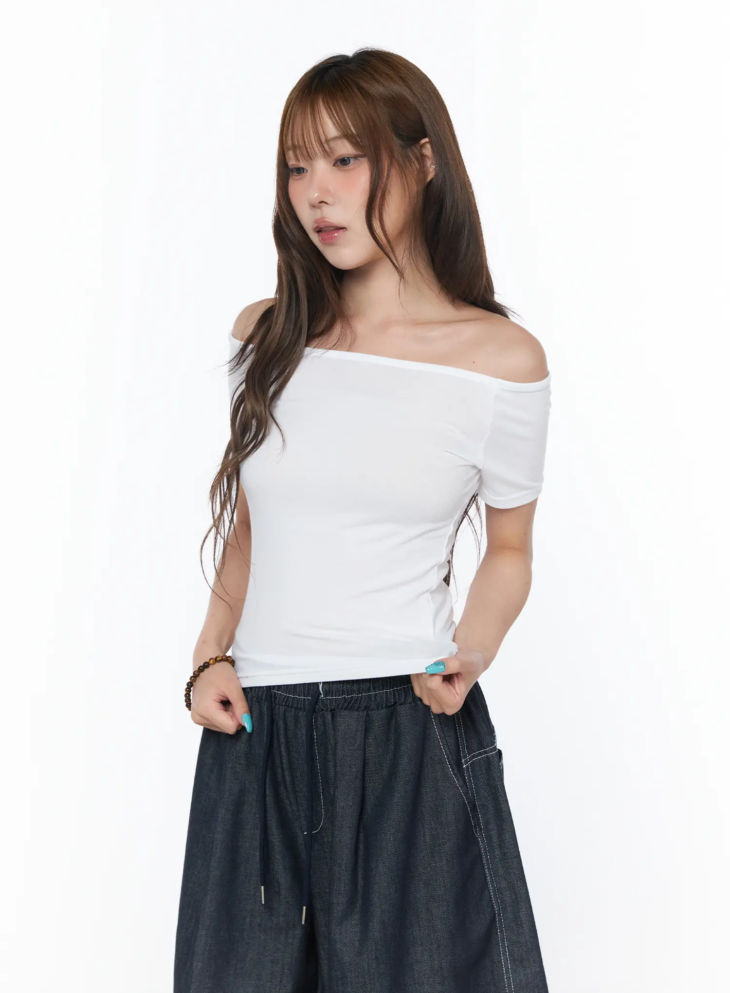 Basic Off-Shoulder Short Sleeve Tee CY529 - Image 2