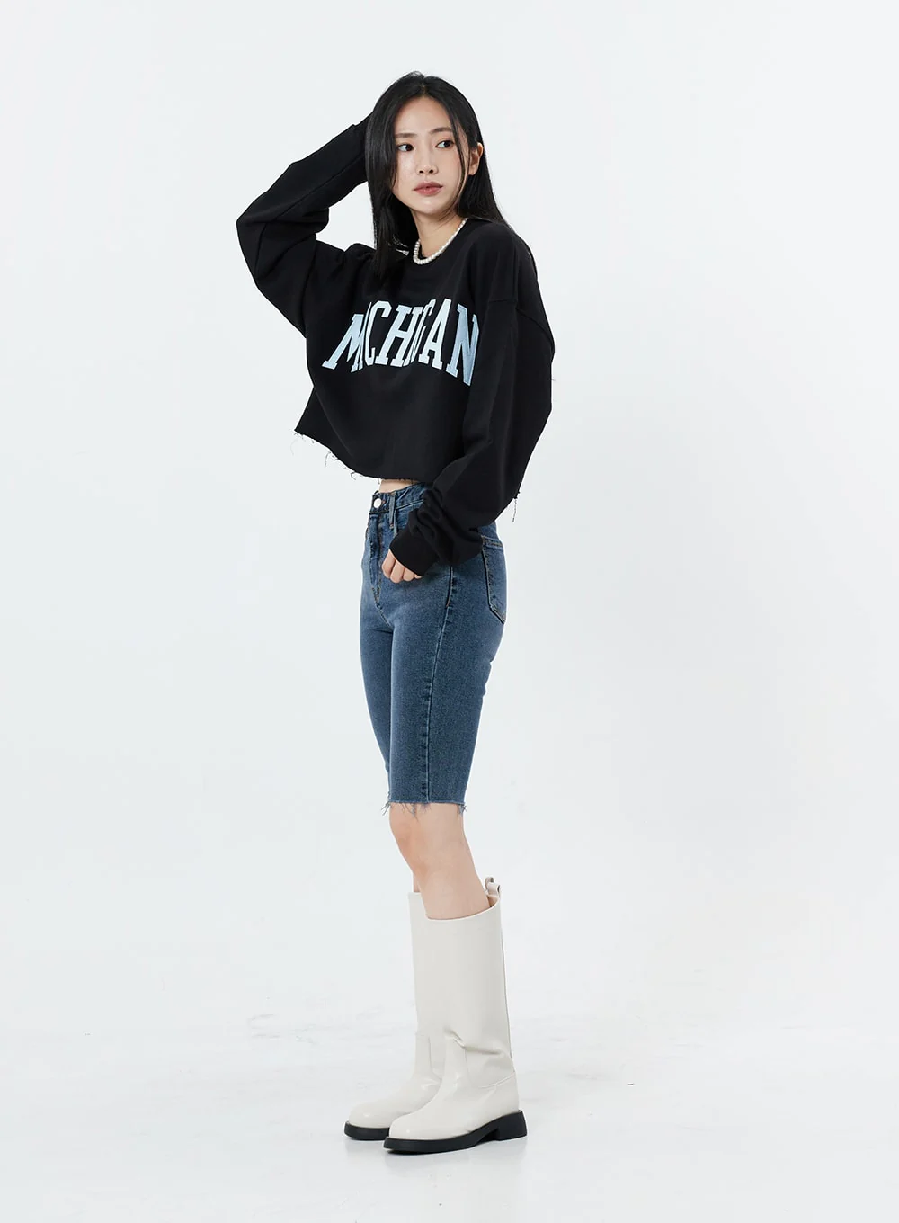 Basic Round Toe Wide Long Boots OS19 - Image 6